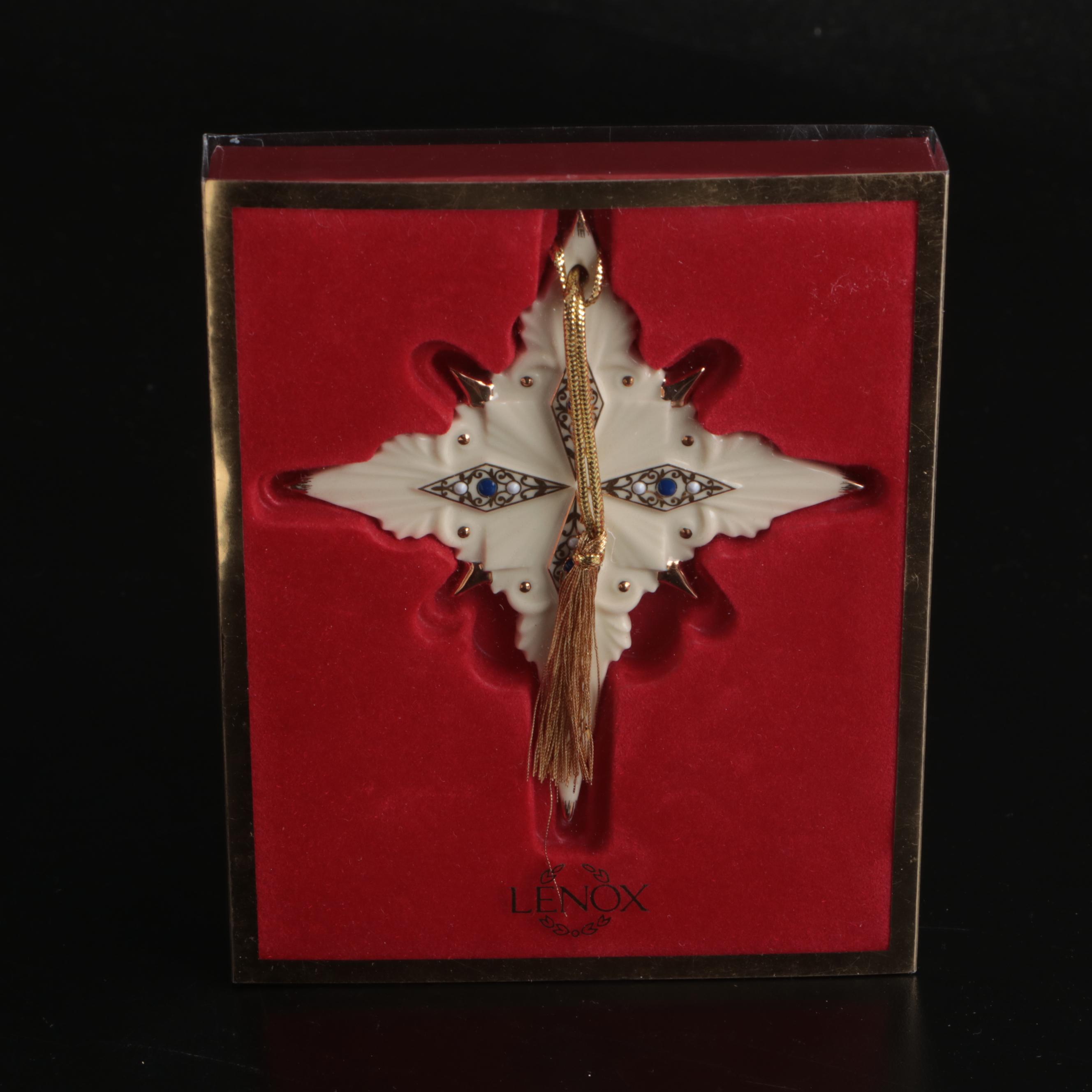 Lenox "China Jewels" Bone China Nativity Scene and Wooden Manger, With Boxes