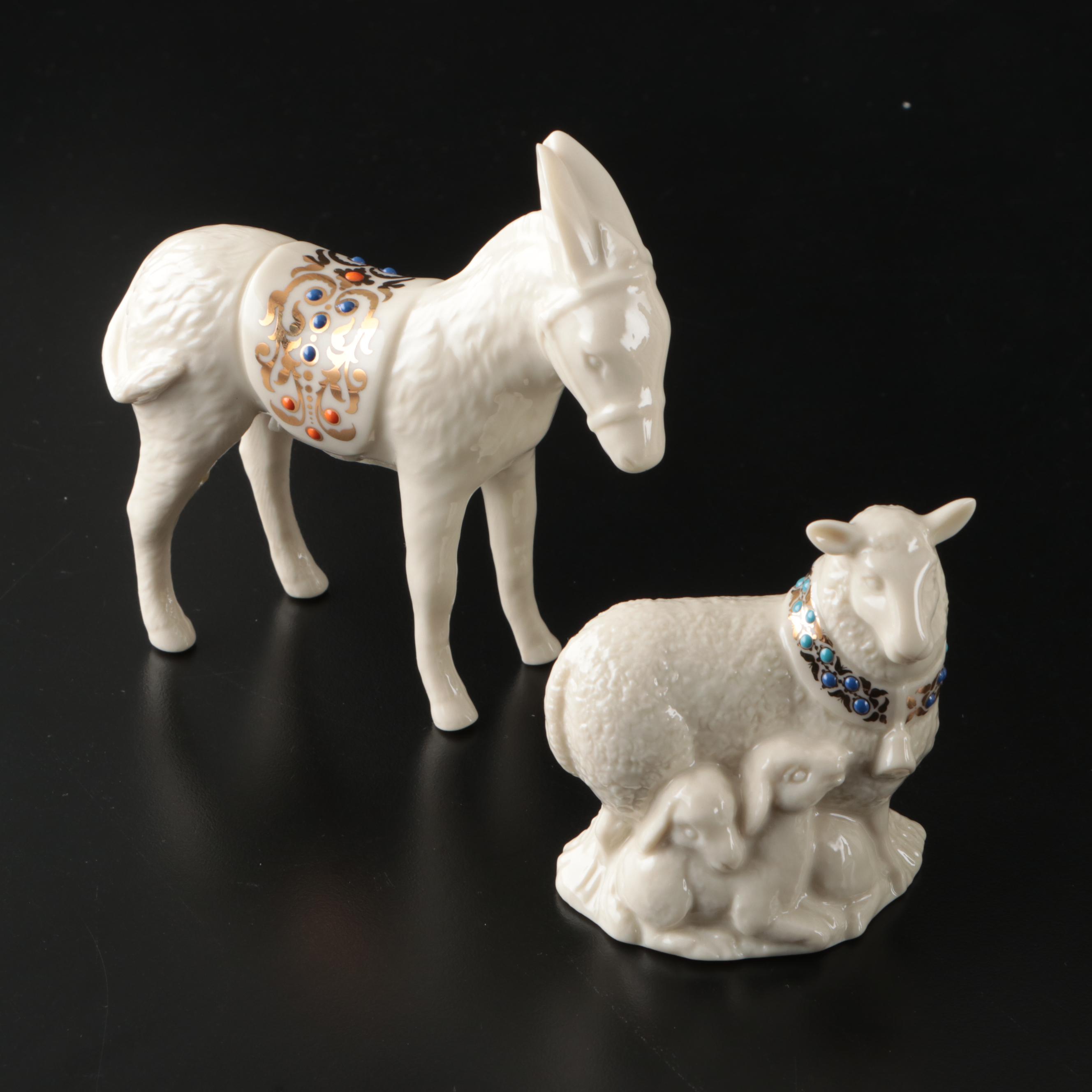 Lenox "China Jewels" Bone China Nativity Scene and Wooden Manger, With Boxes