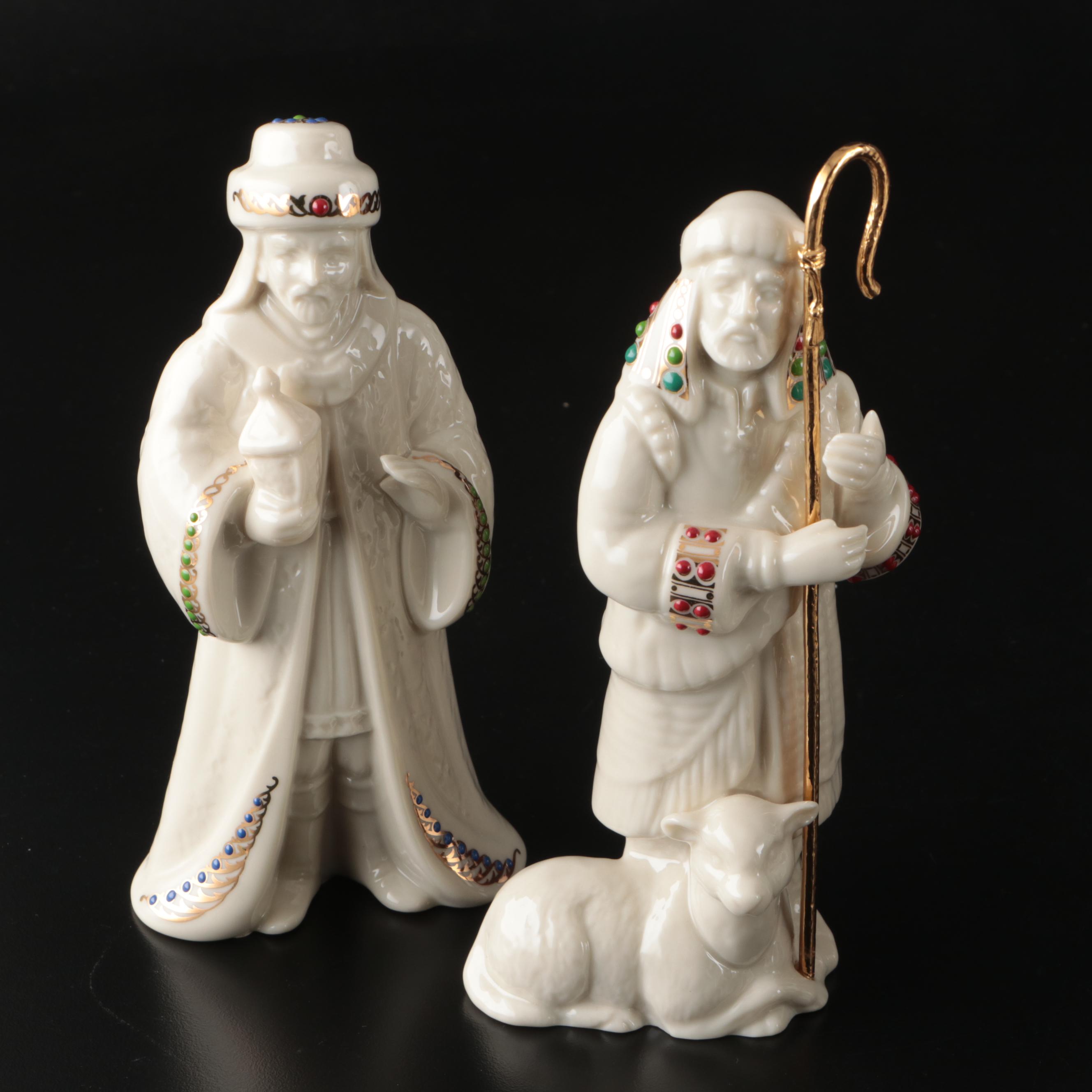 Lenox "China Jewels" Bone China Nativity Scene and Wooden Manger, With Boxes