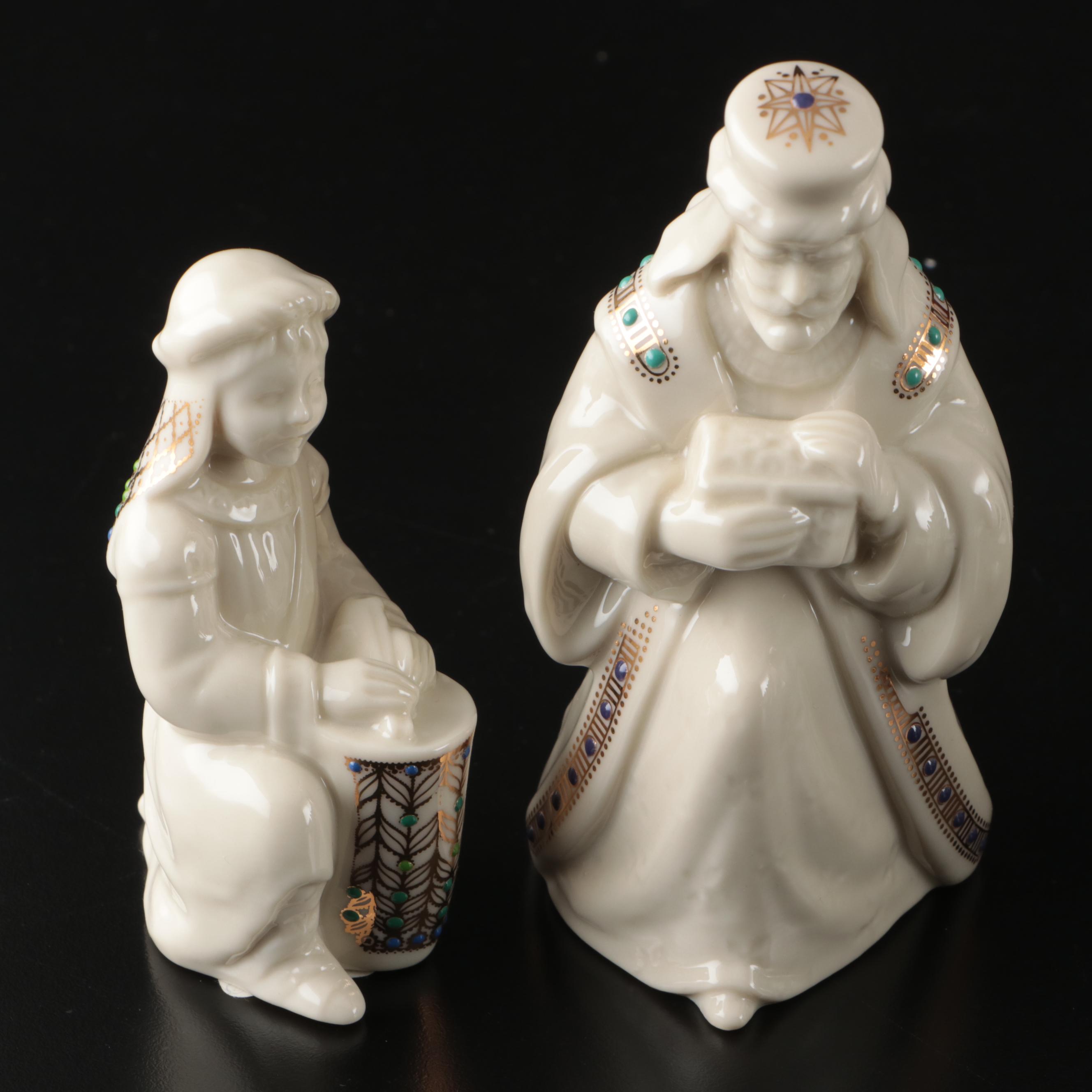 Lenox "China Jewels" Bone China Nativity Scene and Wooden Manger, With Boxes
