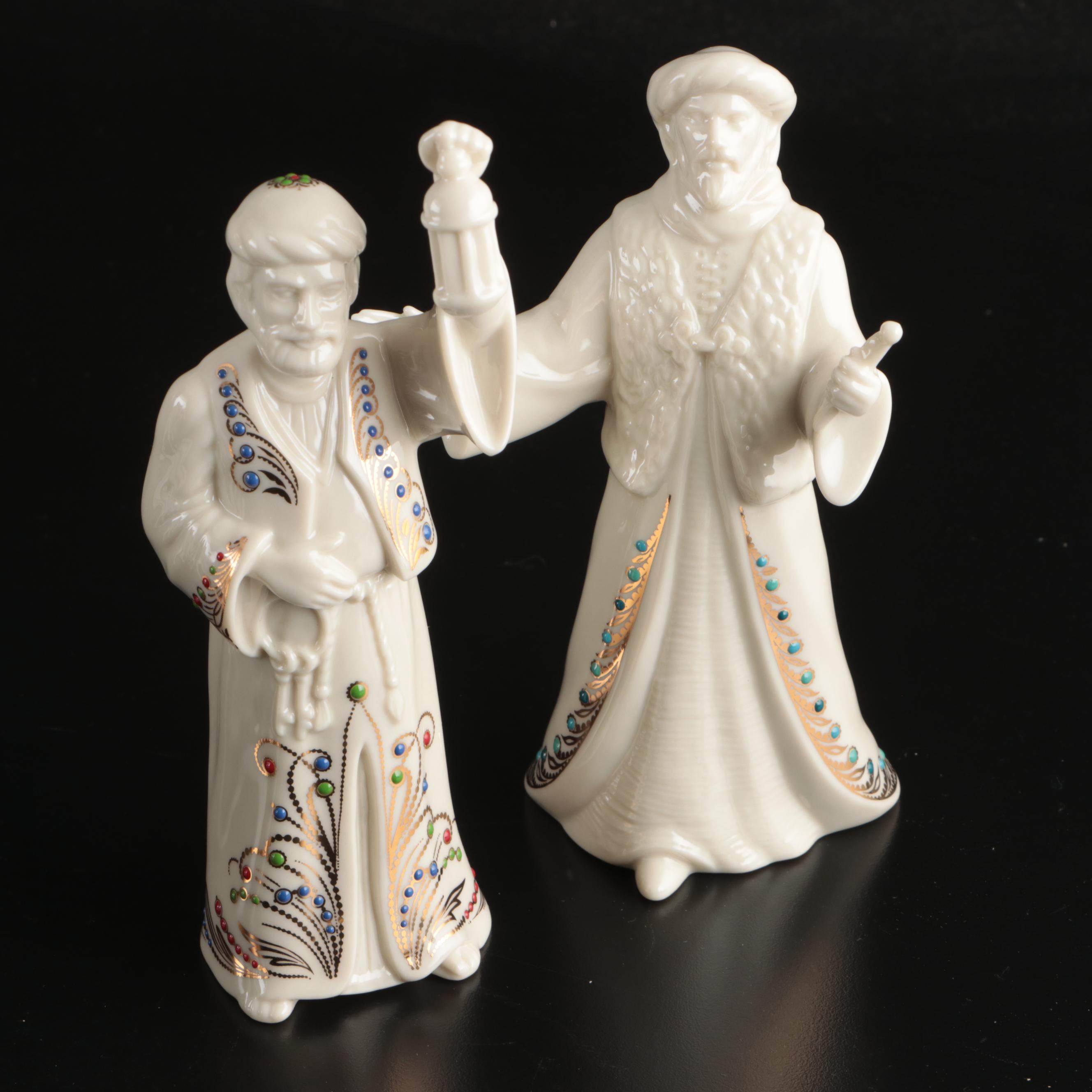 Lenox "China Jewels" Bone China Nativity Scene and Wooden Manger, With Boxes