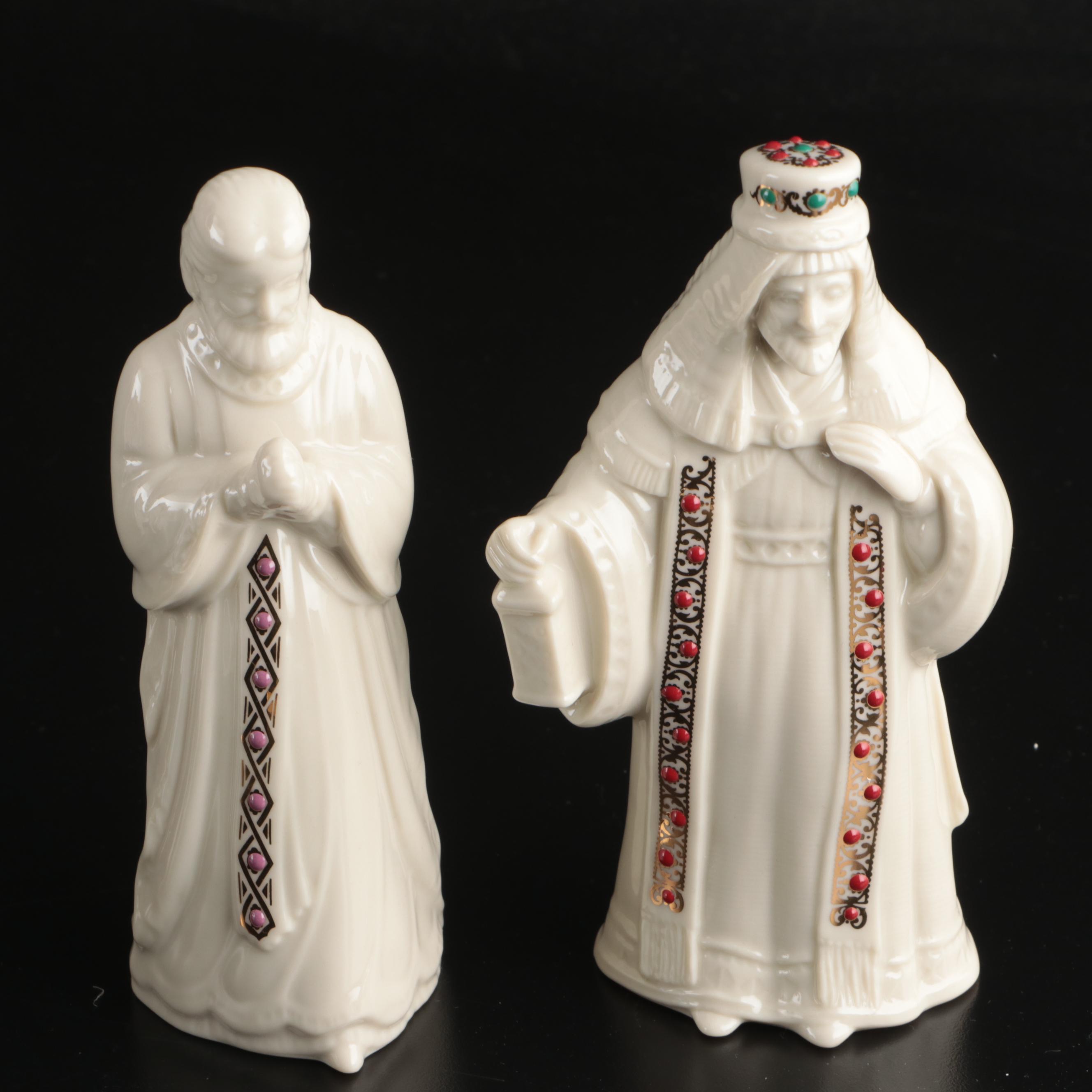 Lenox "China Jewels" Bone China Nativity Scene and Wooden Manger, With Boxes