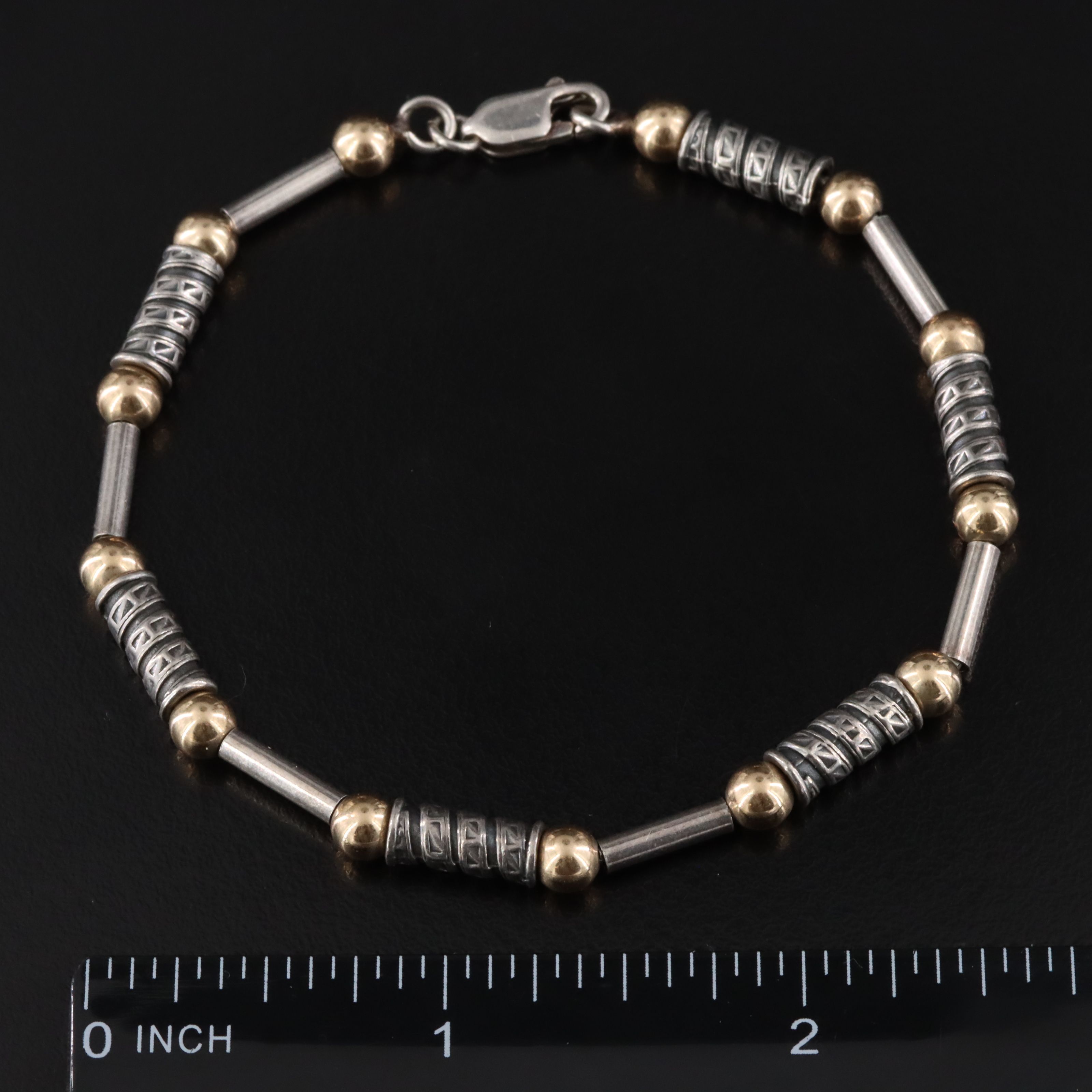 Sterling and 10K Bead Bracelet with Feather Brooch