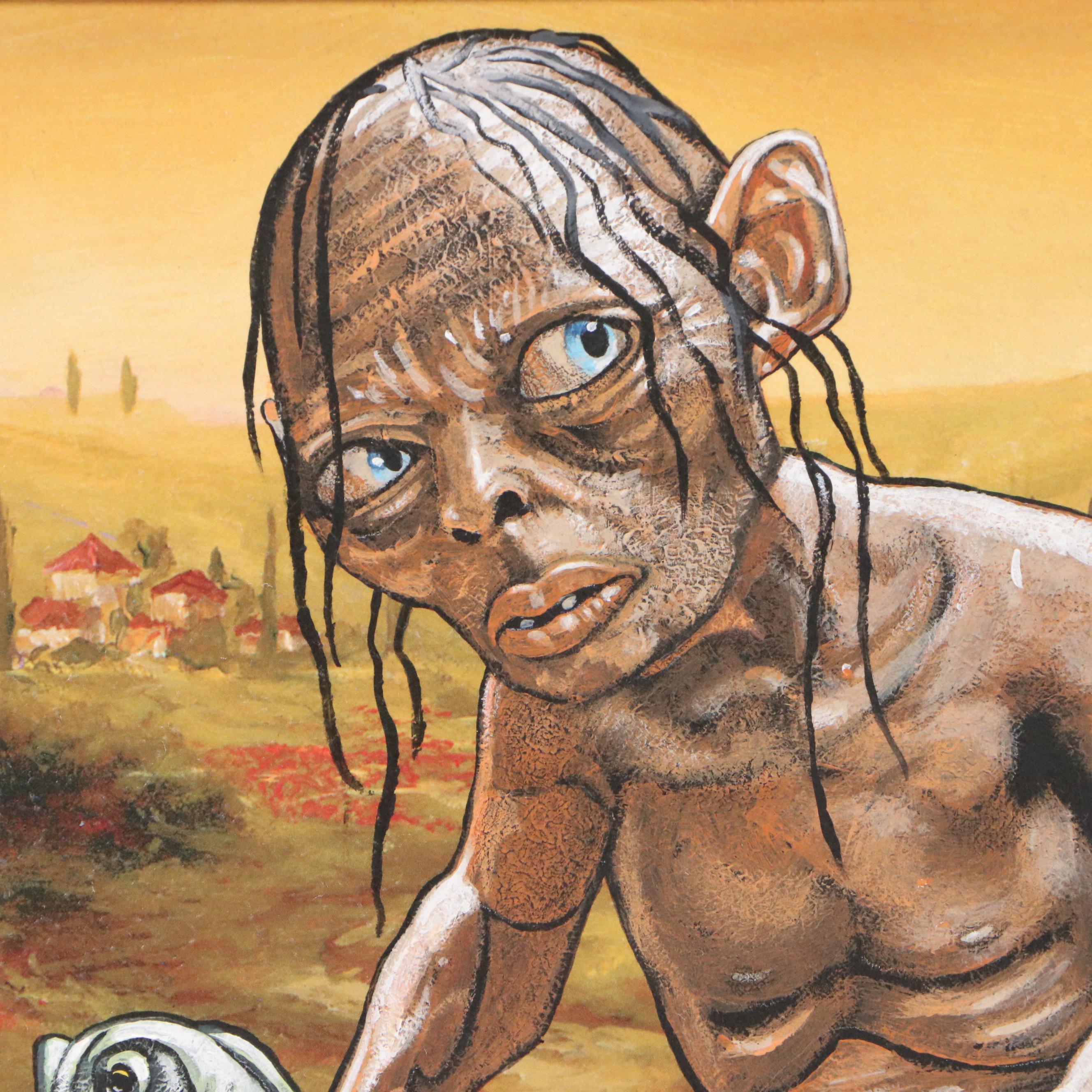 Ron Brannon Acrylic Painting of Gollum Over Found Landscape, 2025