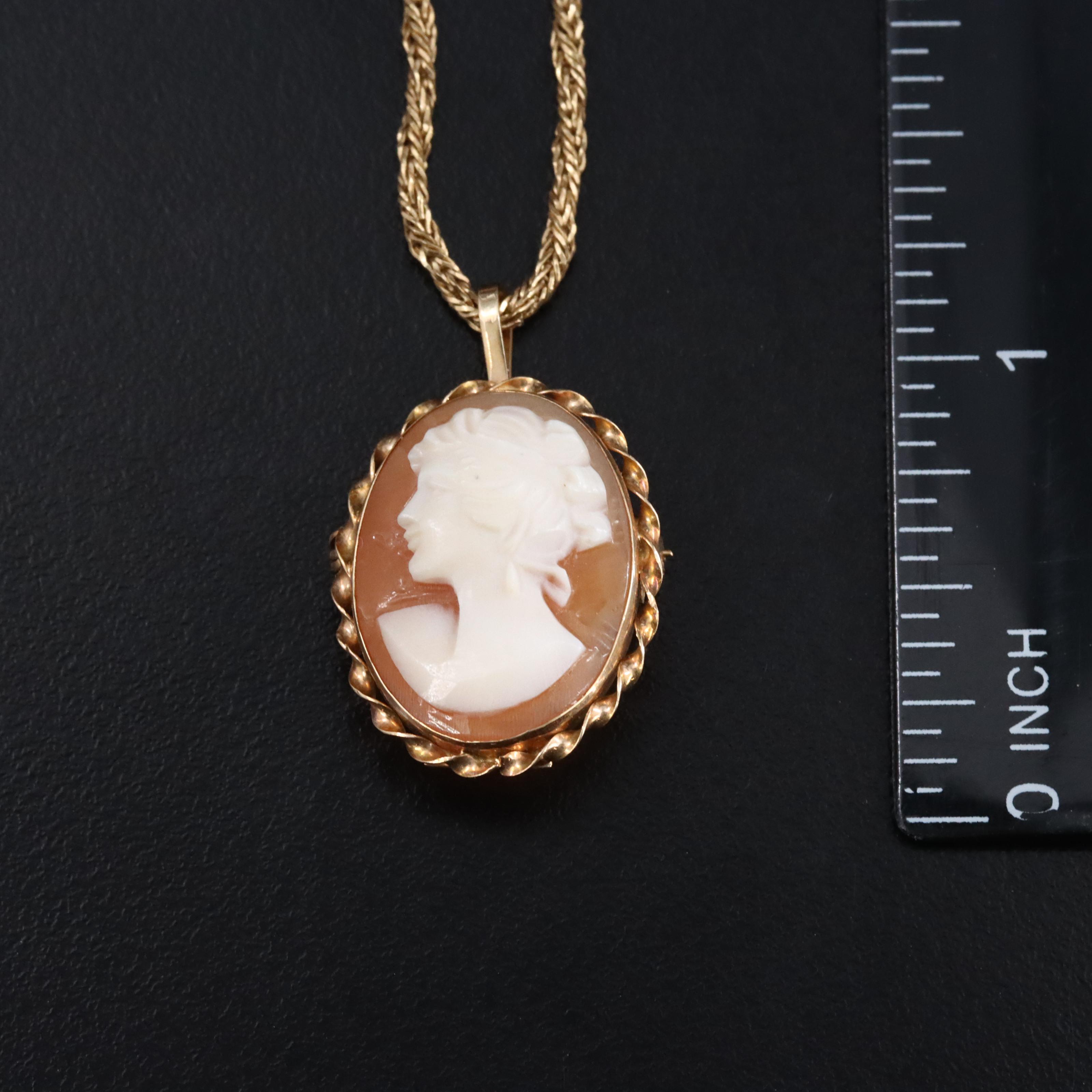 Italian 14K Shell Cameo Converter Pendant Necklace