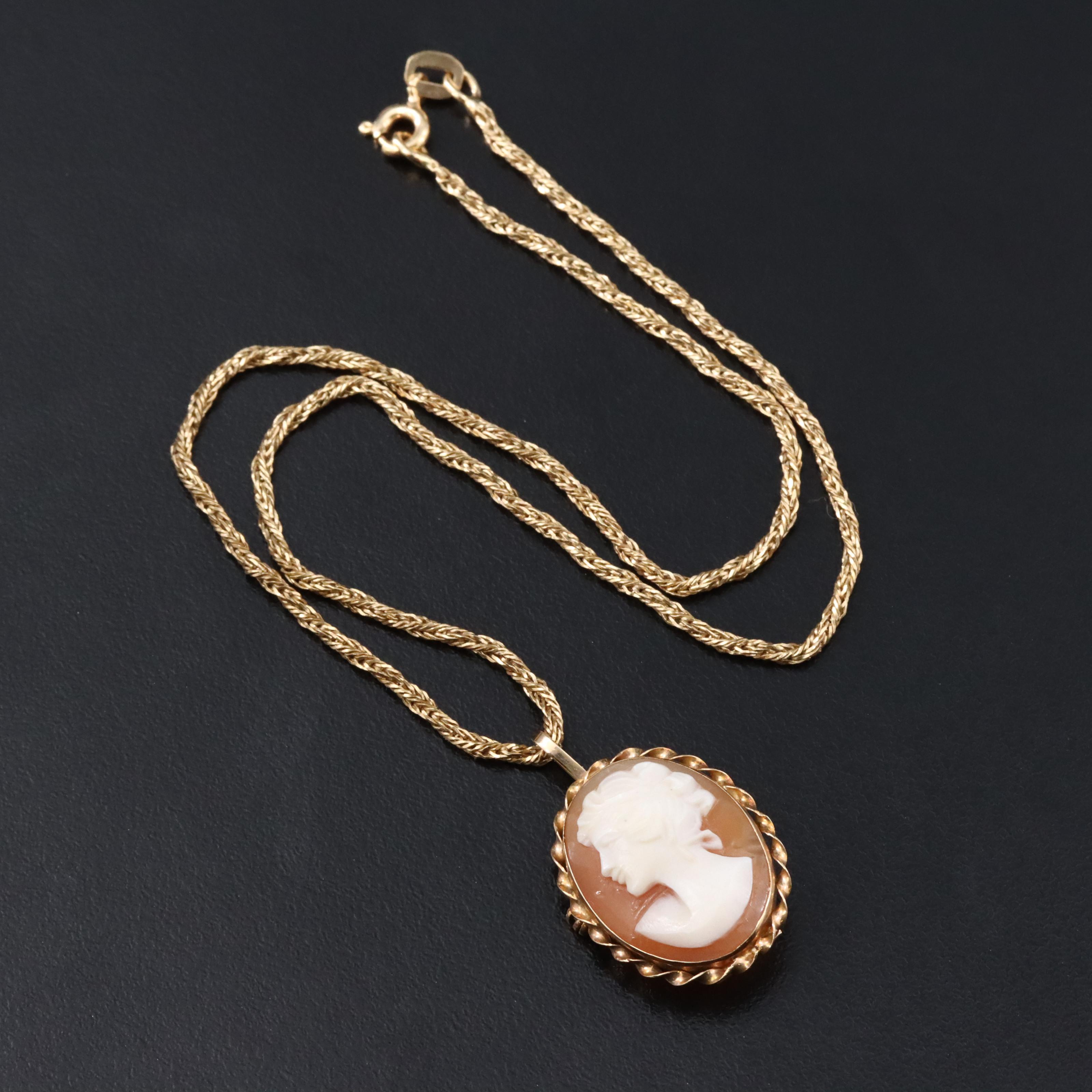 Italian 14K Shell Cameo Converter Pendant Necklace