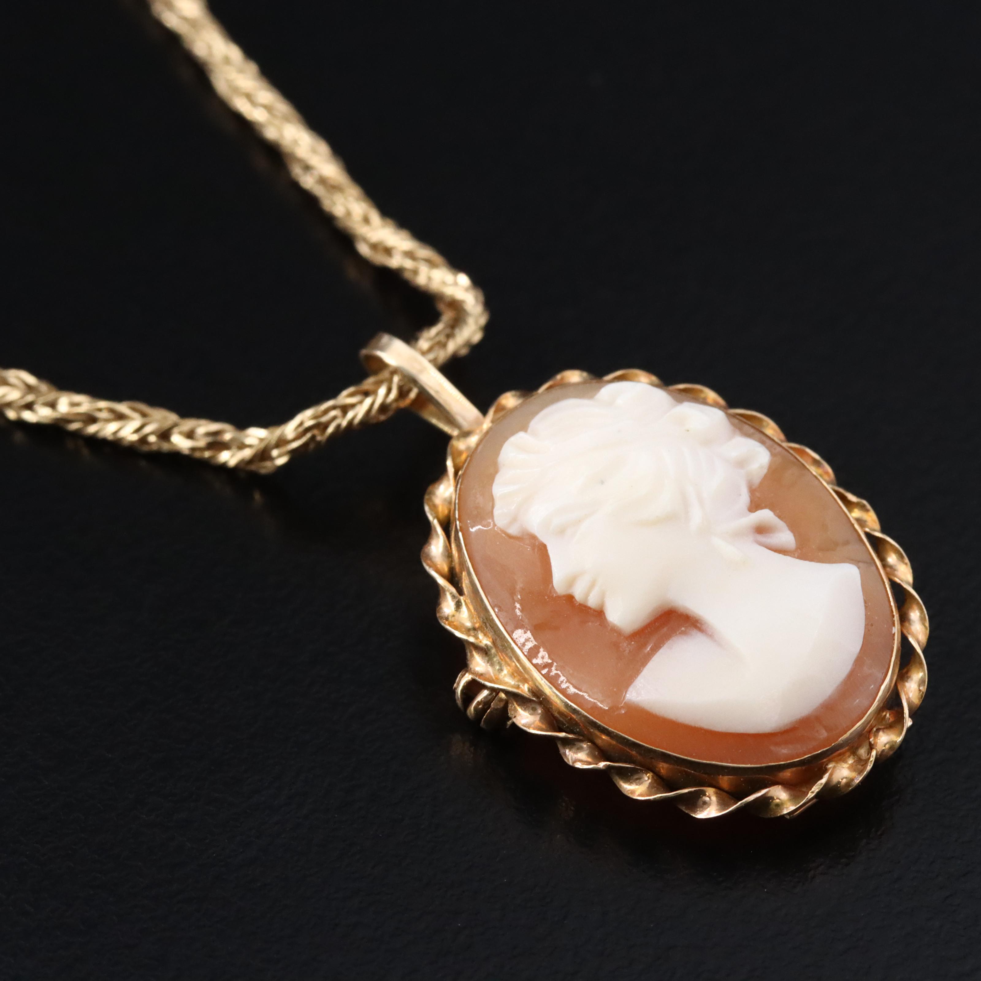 Italian 14K Shell Cameo Converter Pendant Necklace
