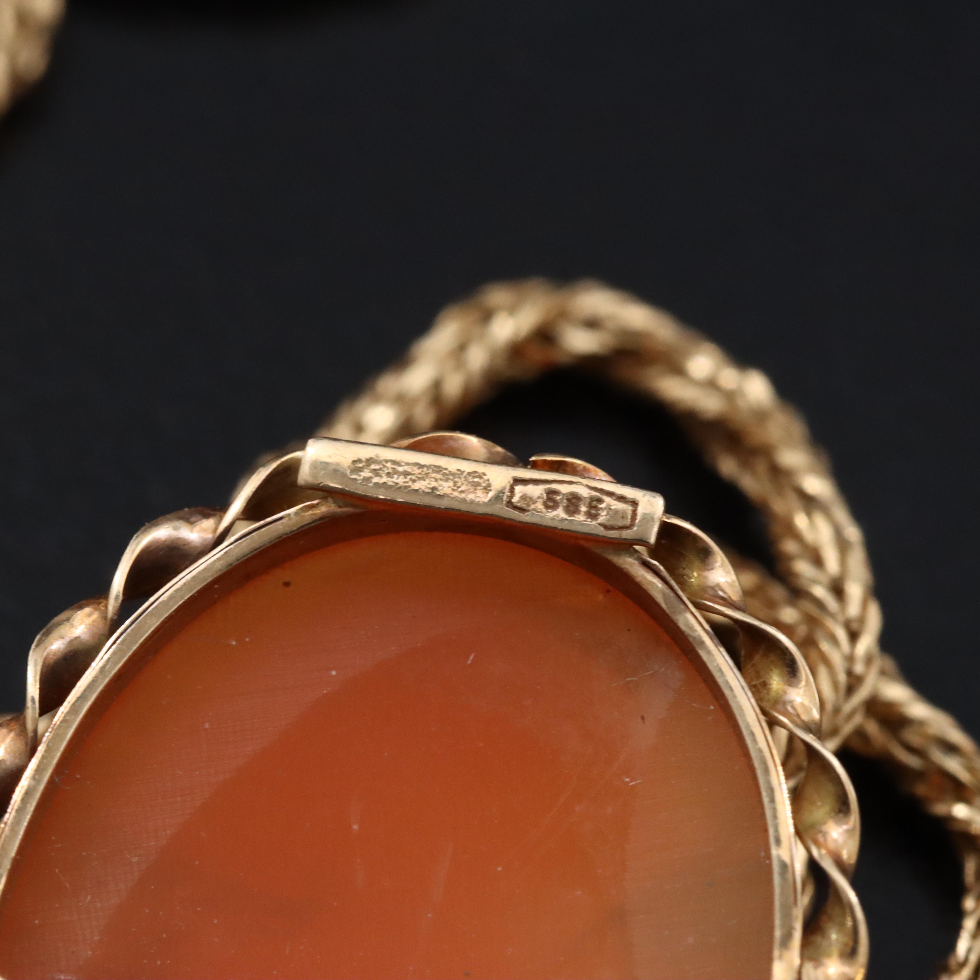 Italian 14K Shell Cameo Converter Pendant Necklace