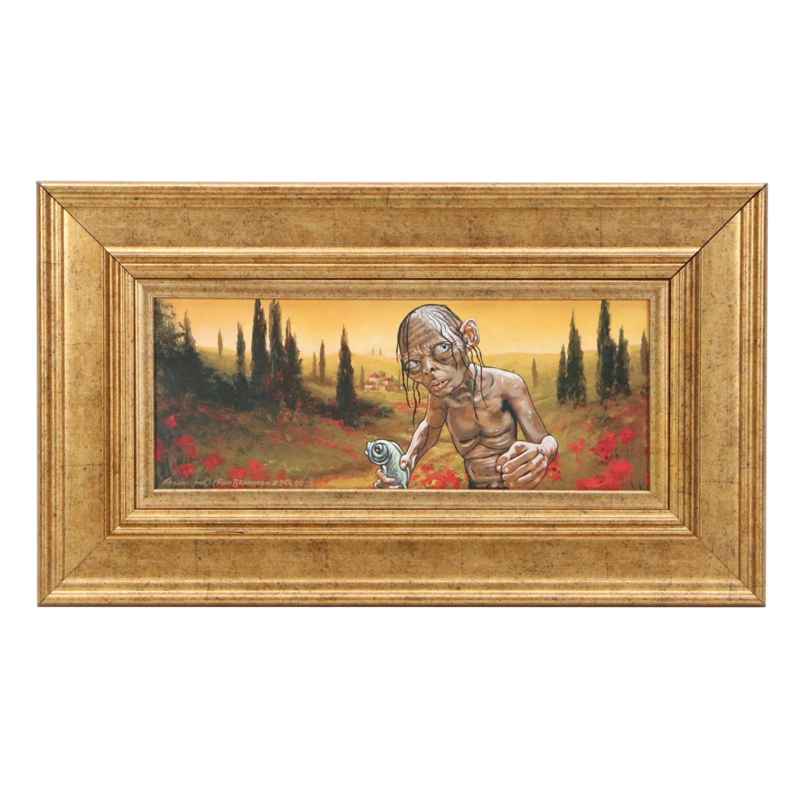 Ron Brannon Acrylic Painting of Gollum Over Found Landscape, 2025