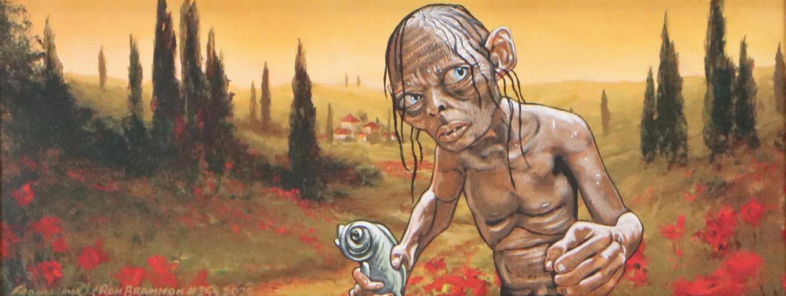 Ron Brannon Acrylic Painting of Gollum Over Found Landscape, 2025