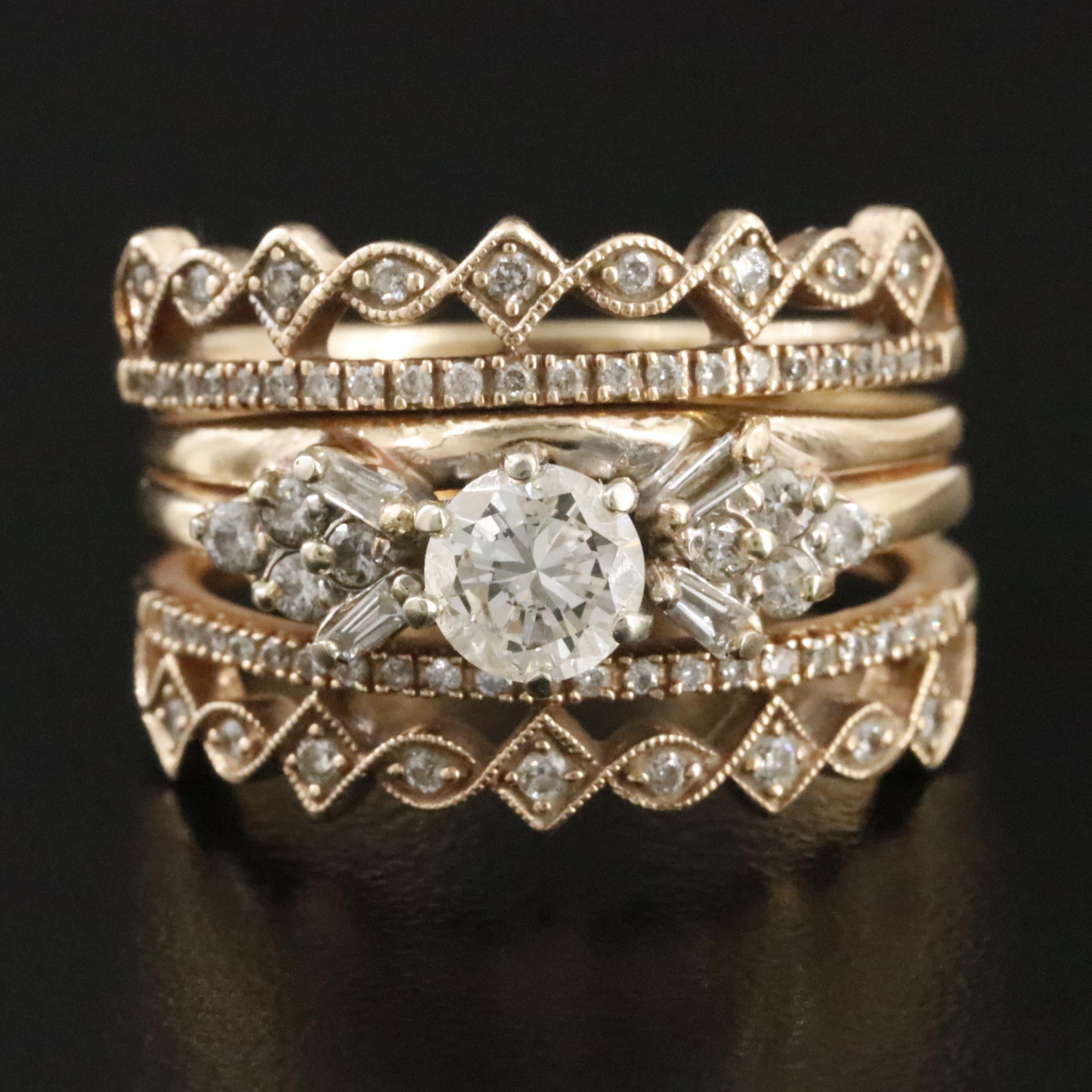 14K 1.21 CTW Solitaire and Enhancer with 10K Soldered Bands