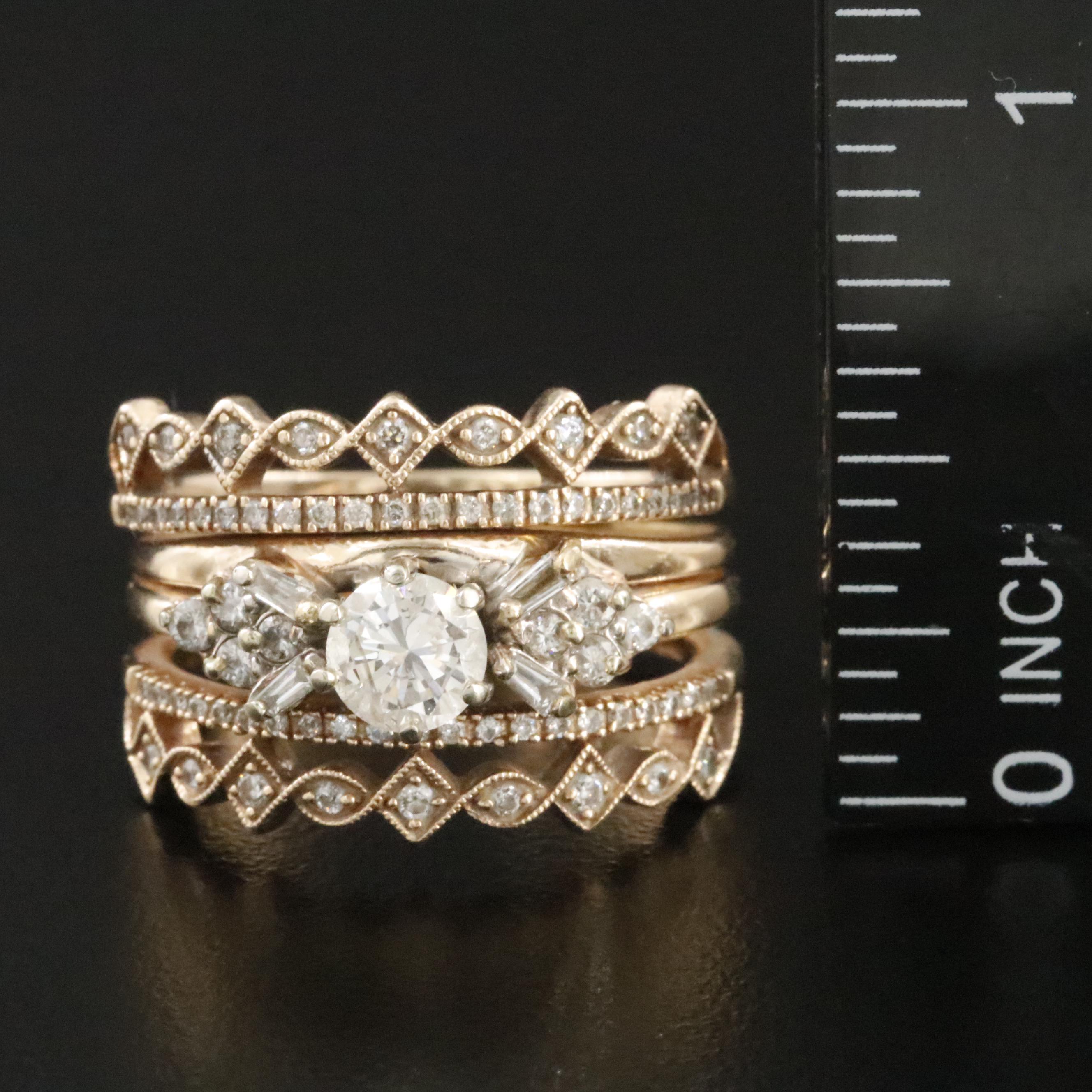 14K 1.21 CTW Solitaire and Enhancer with 10K Soldered Bands