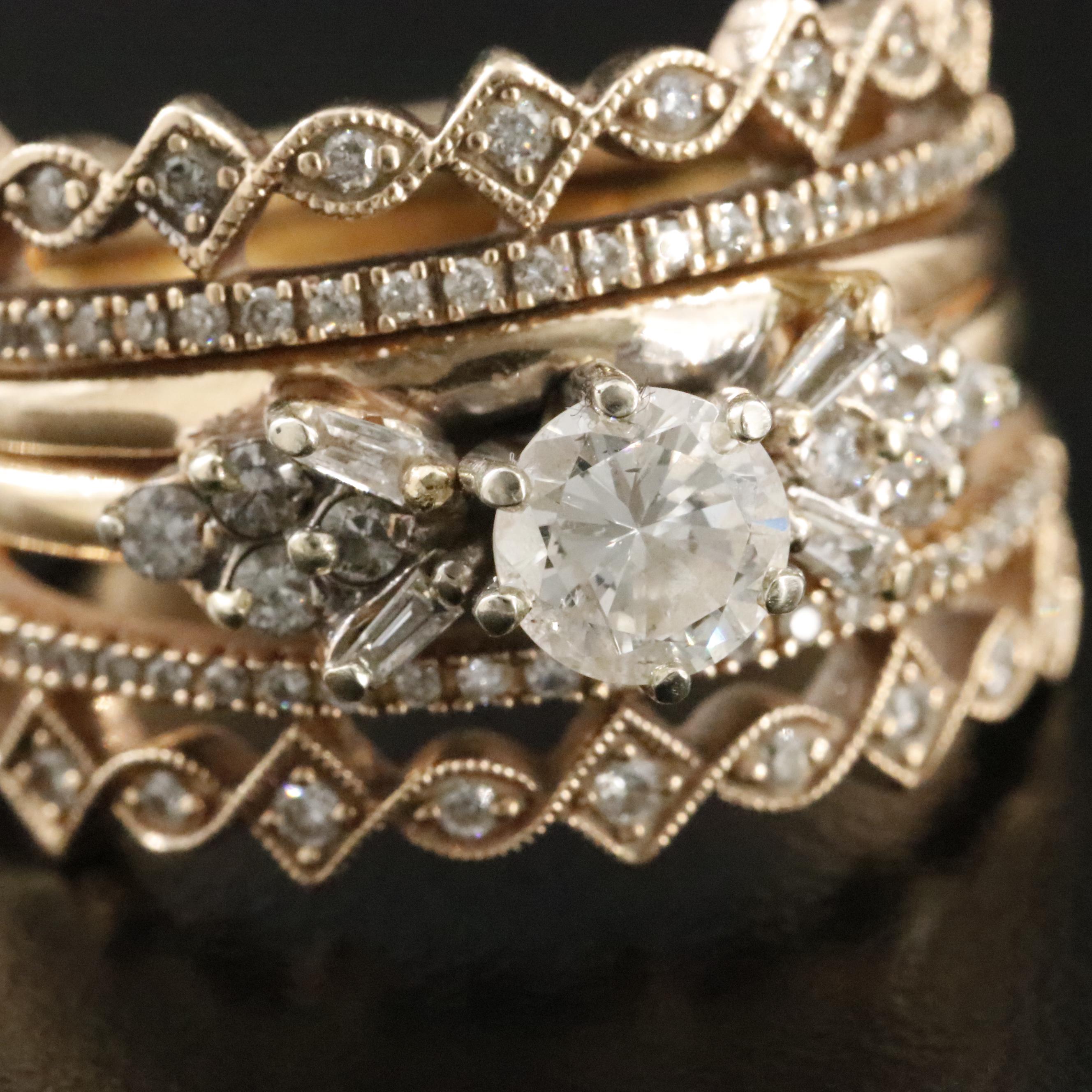 14K 1.21 CTW Solitaire and Enhancer with 10K Soldered Bands