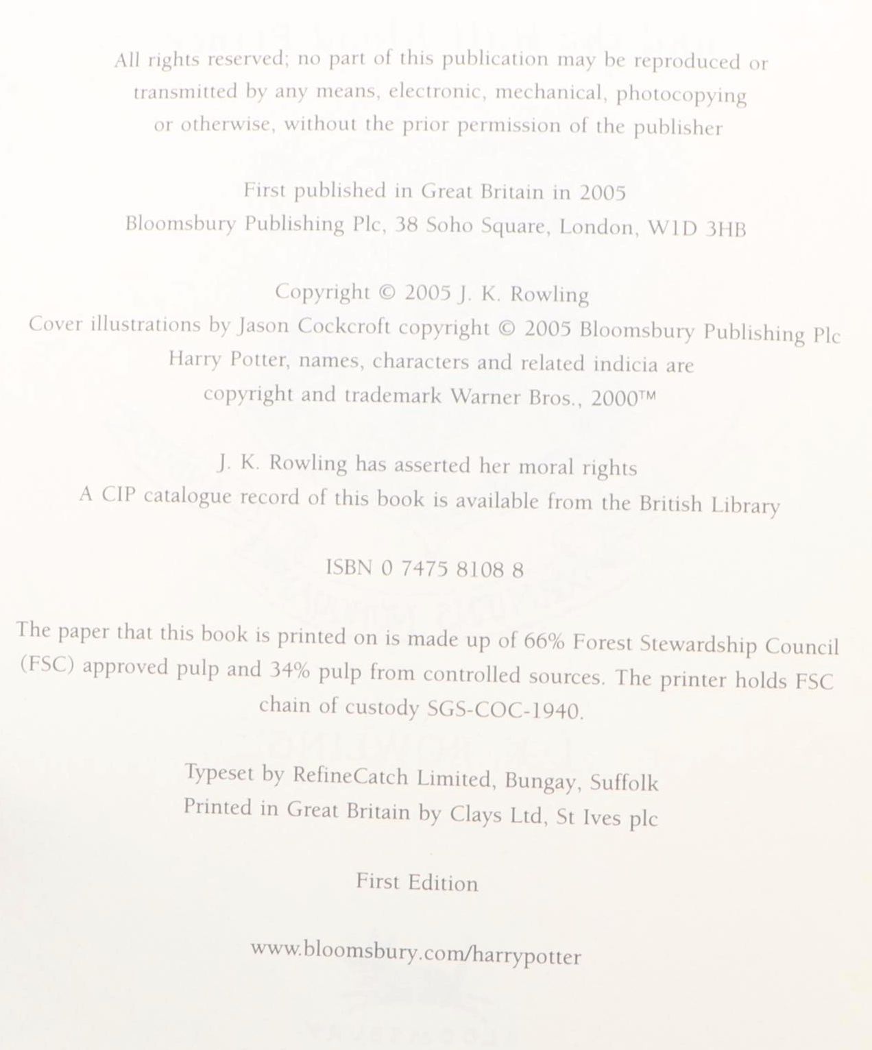 First UK Edition "Harry Potter and the Half-Blood Prince" by J. K. Rowling, 2005