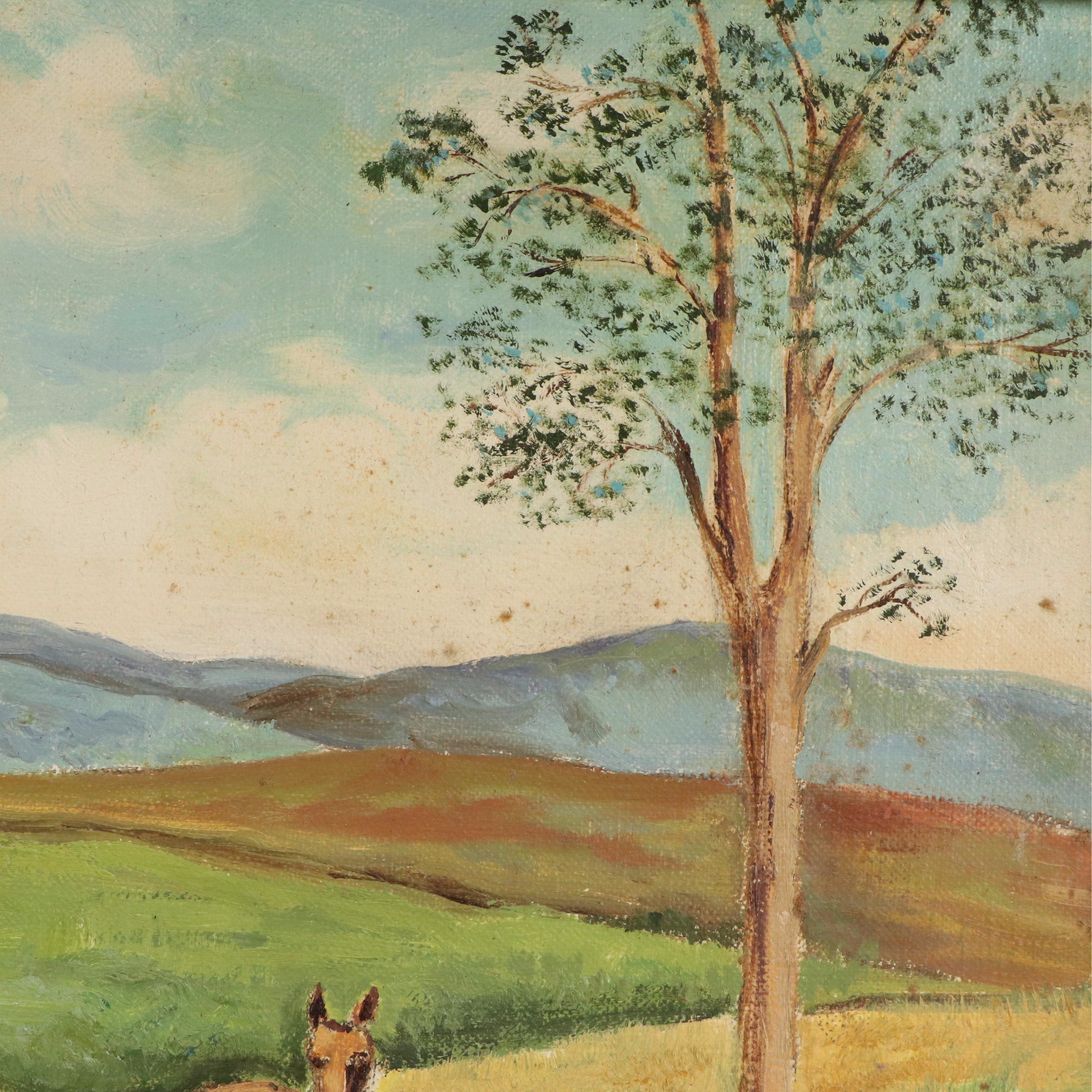 Garnett Bryant Stamper Oil Painting of Pastoral Landscape with Horses, 20th C.