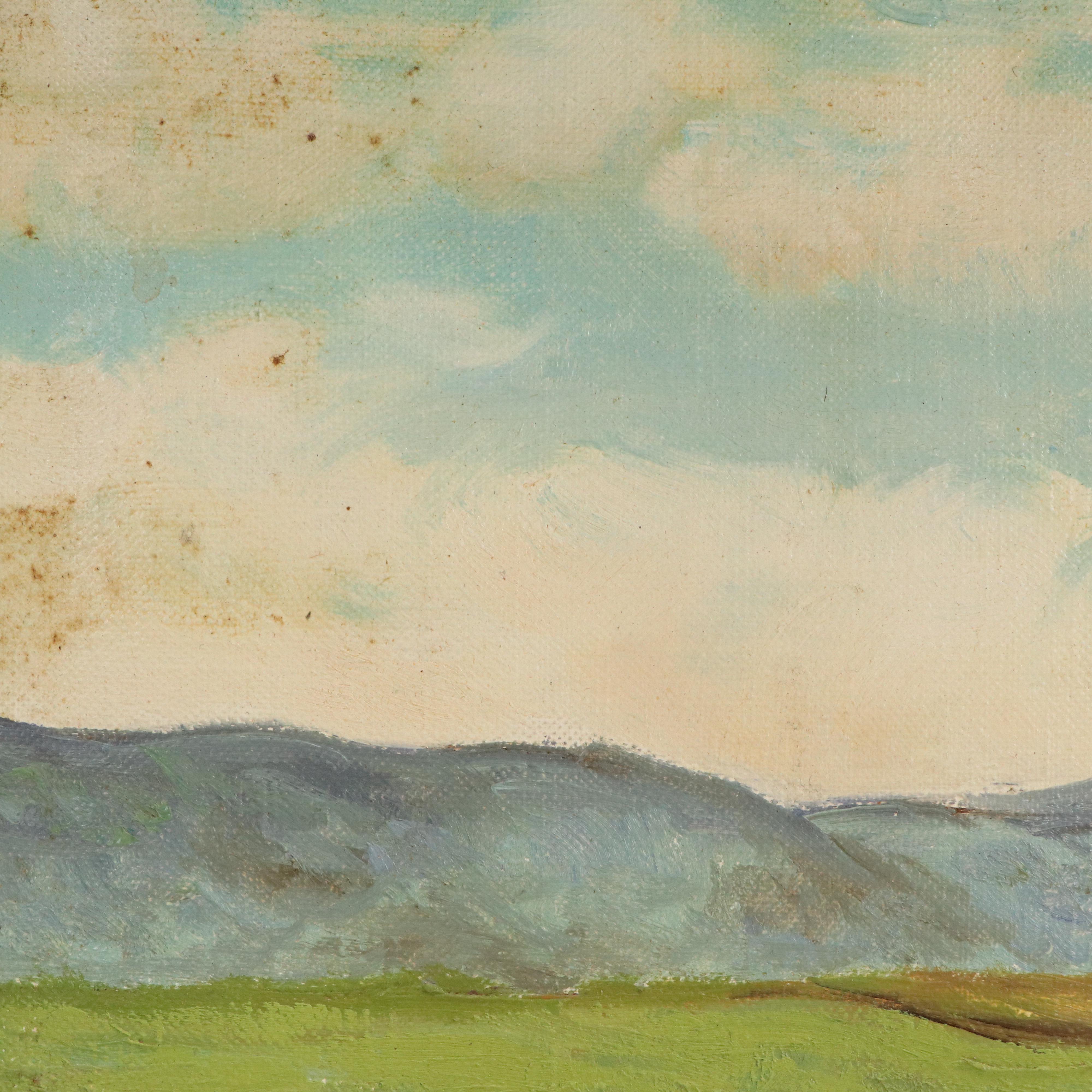 Garnett Bryant Stamper Oil Painting of Pastoral Landscape with Horses, 20th C.