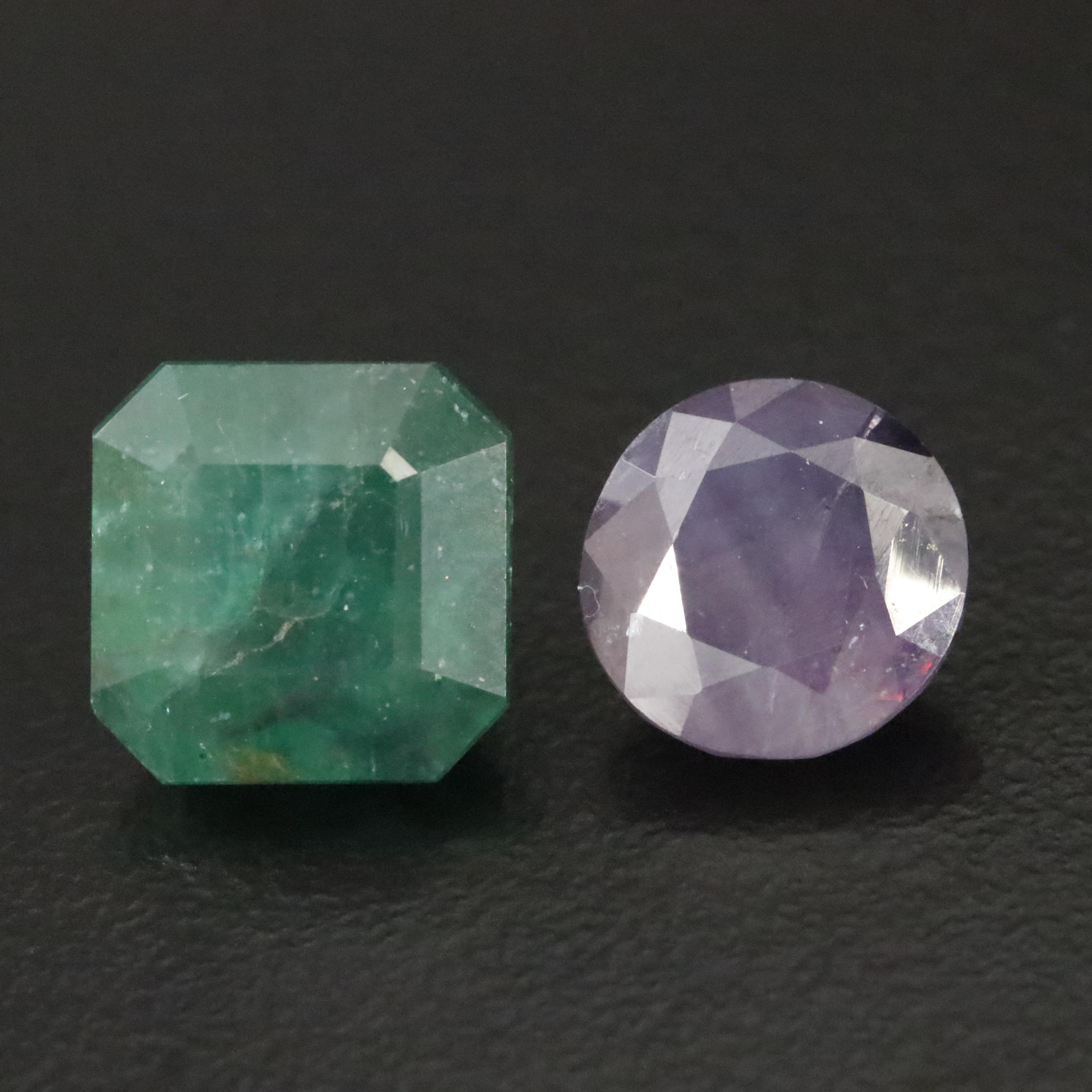 Loose 6.70 CTW Emerald and Purple Sapphire