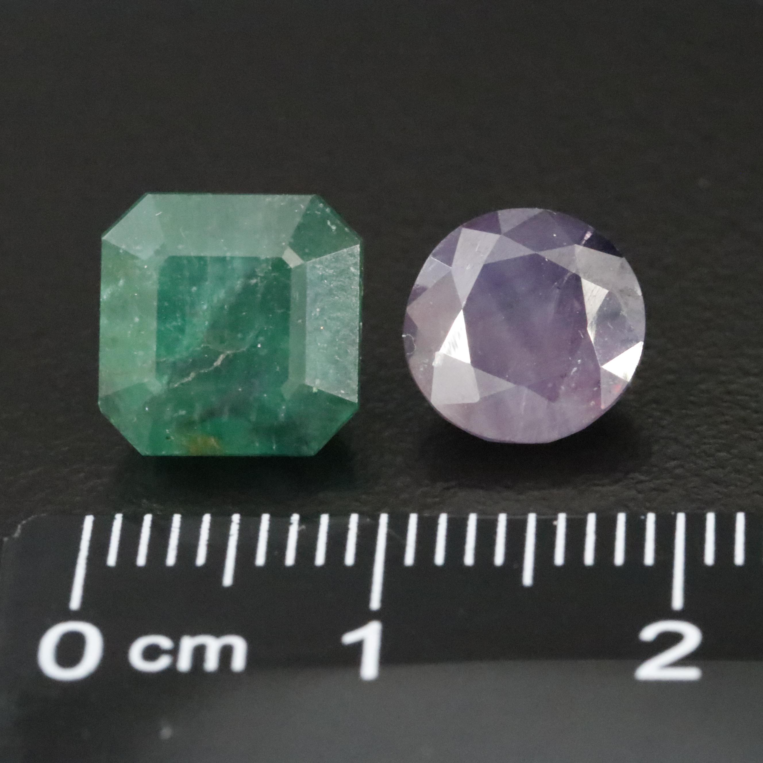 Loose 6.70 CTW Emerald and Purple Sapphire