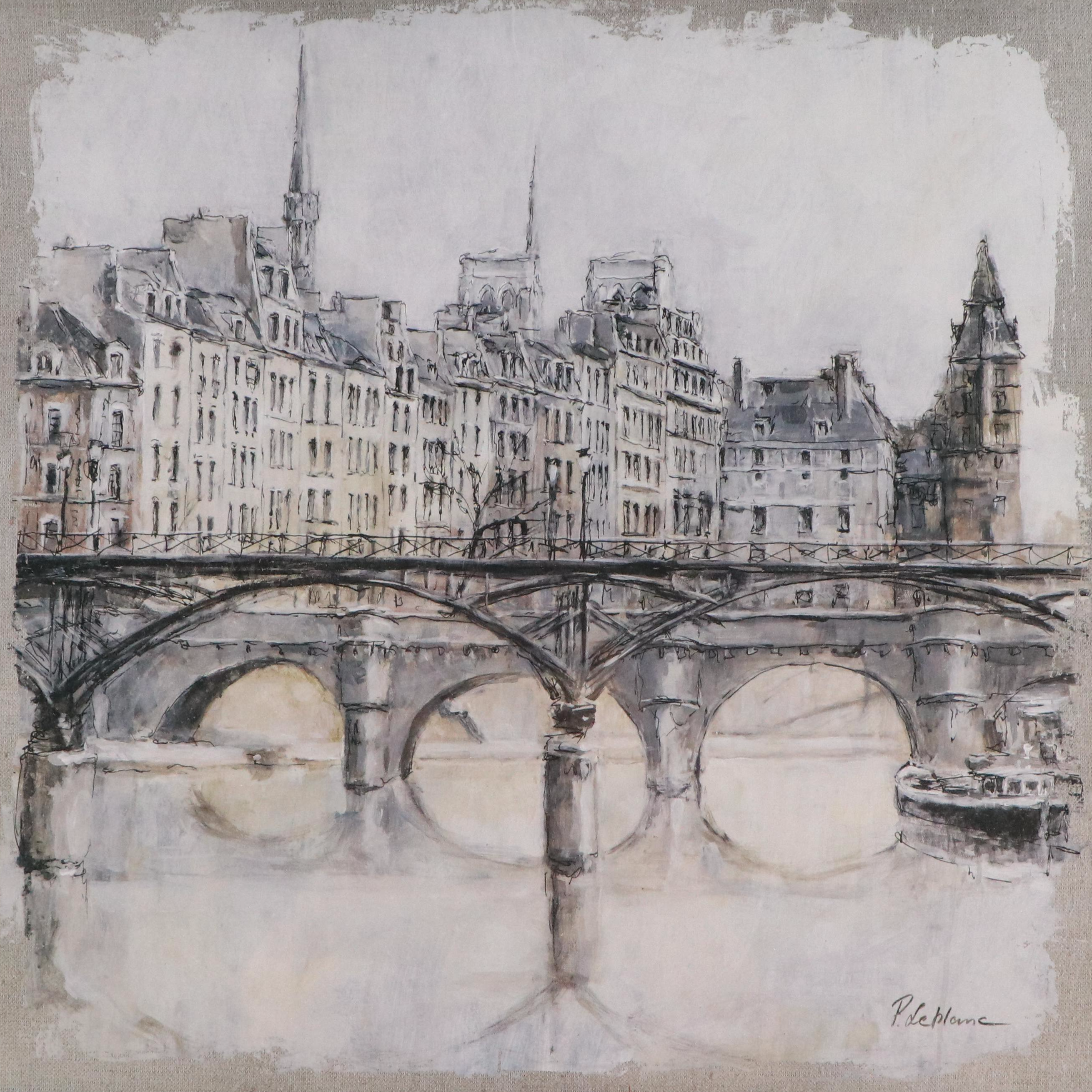 Offset Lithograph After P. Leblanc of Parisian Cityscape, 21st Century