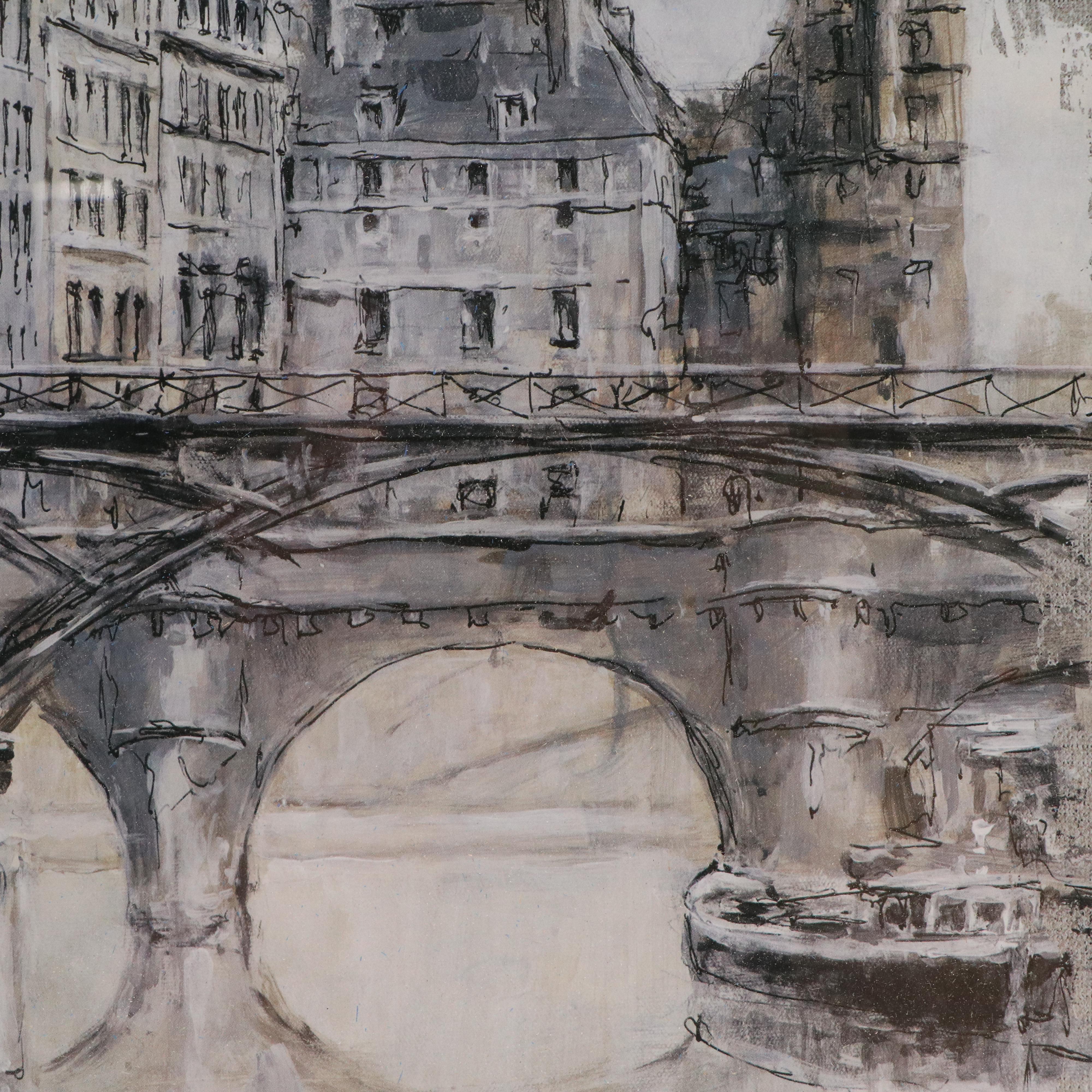 Offset Lithograph After P. Leblanc of Parisian Cityscape, 21st Century