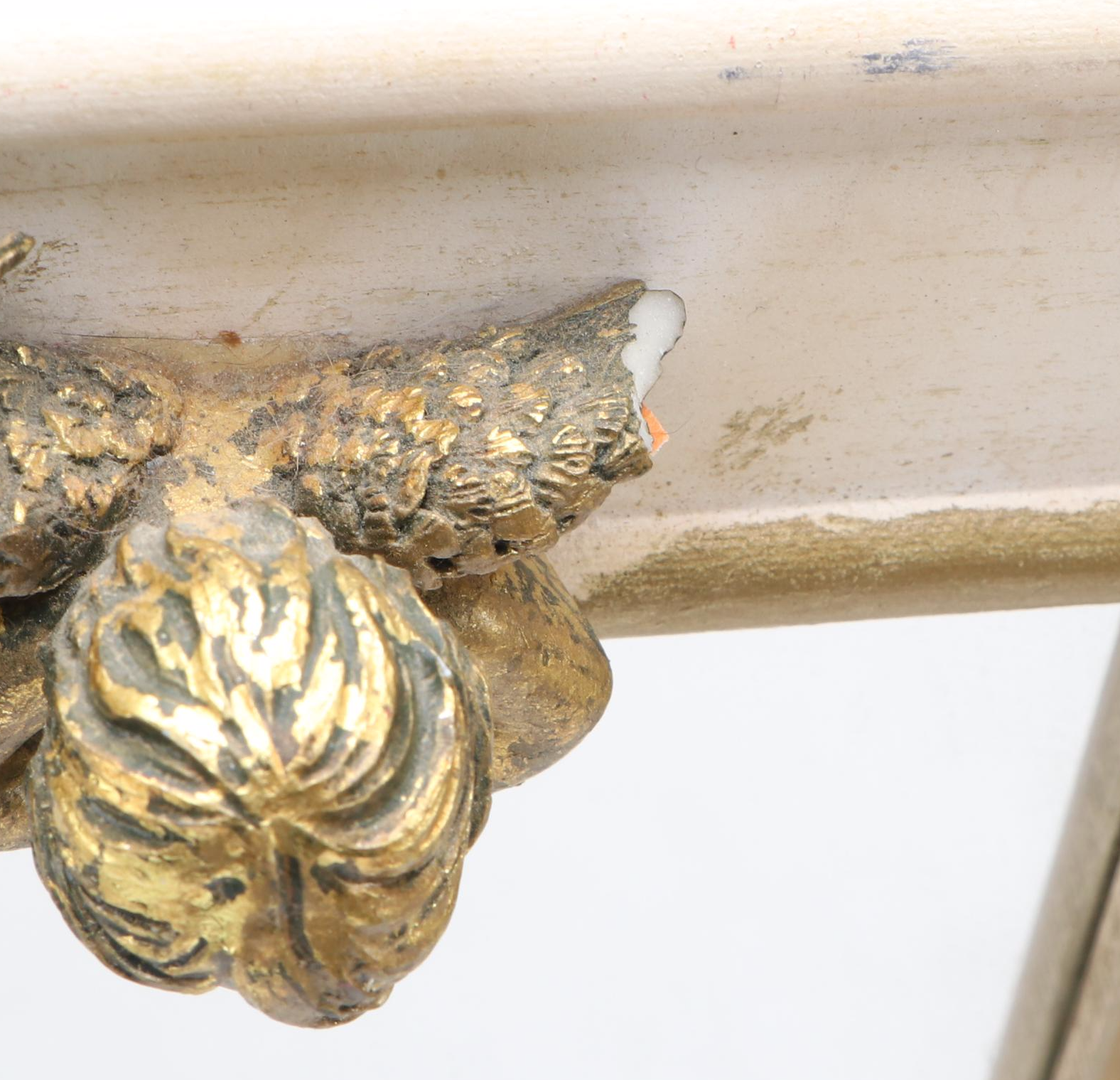 Papier-Mâché and Composition Doll with Cherub Accented Framed Wall Mirror