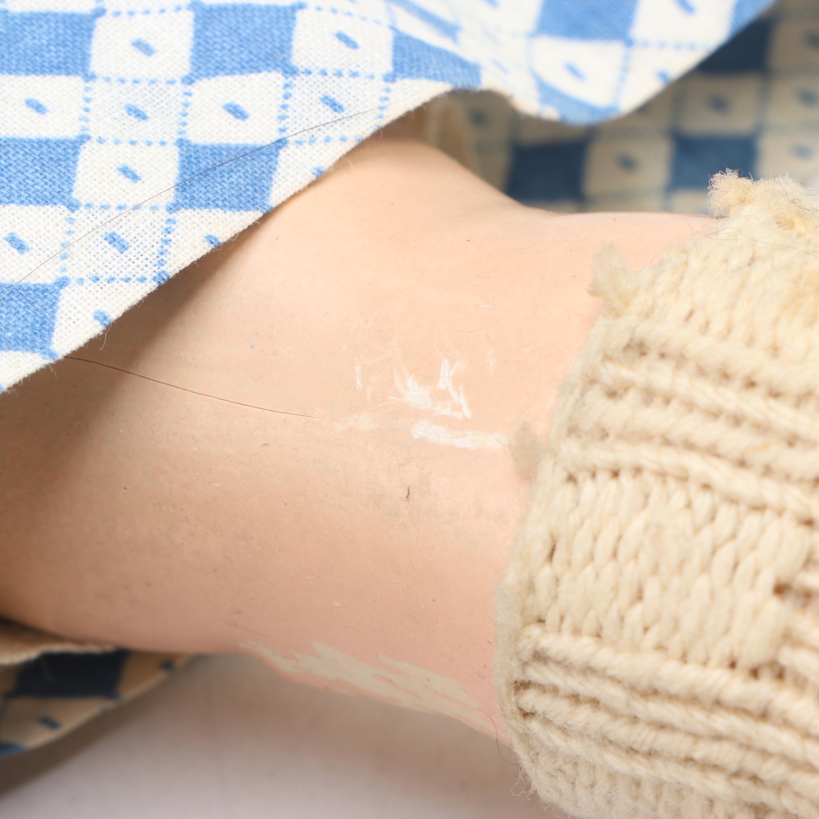 Papier-Mâché and Composition Doll with Cherub Accented Framed Wall Mirror