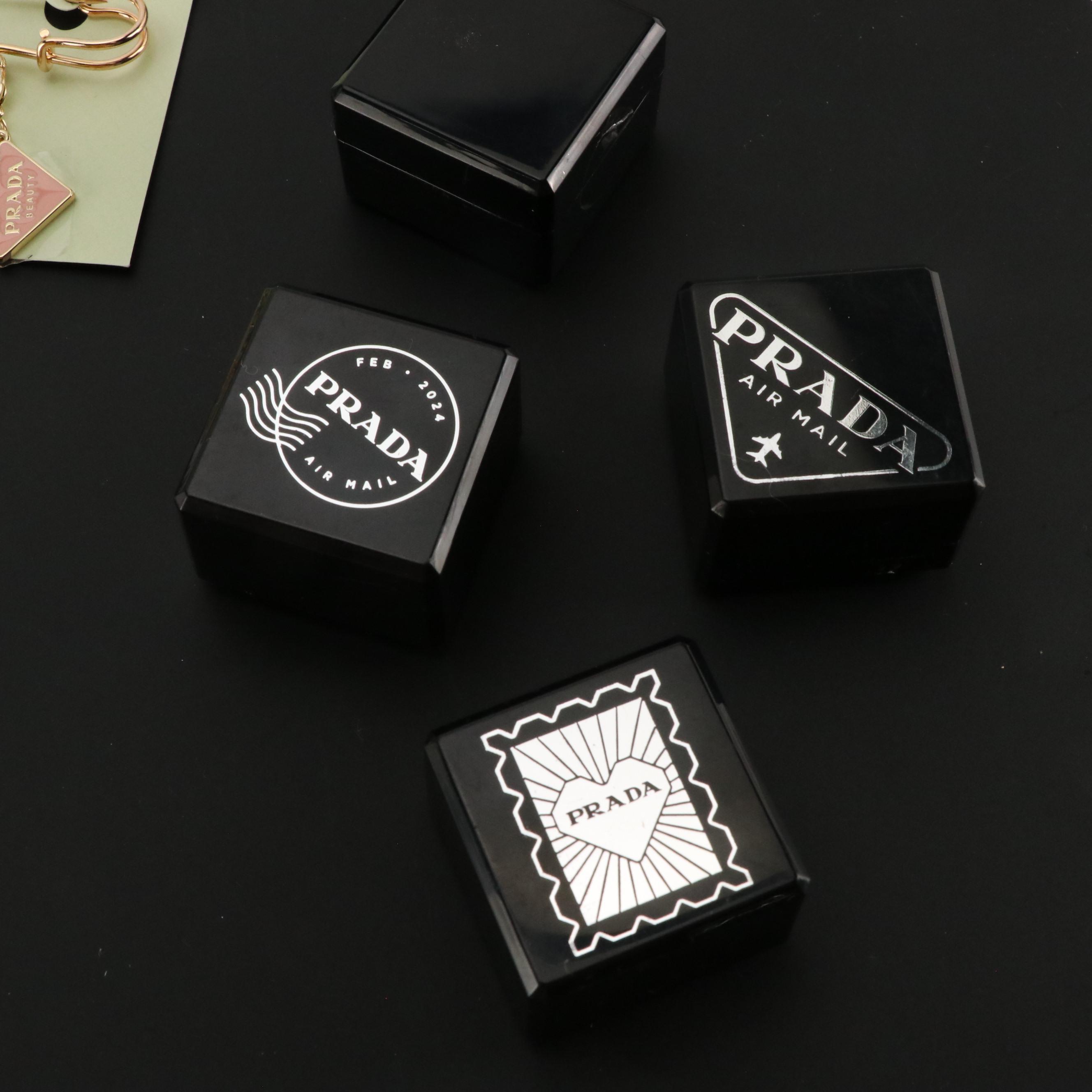 Prada Beauty Promotional Playing Cards, Charms Brooch Pin, and Stamp Set