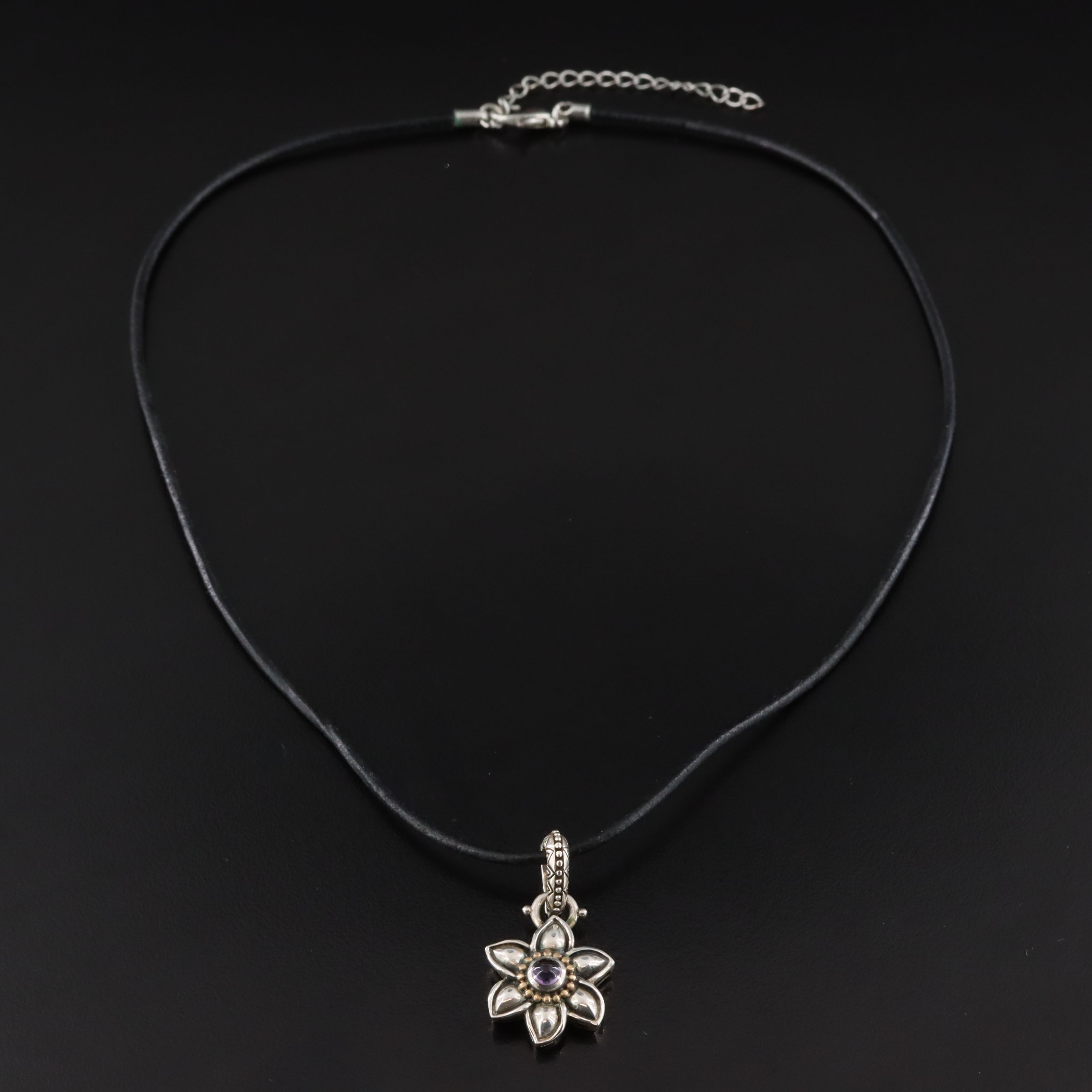 Barbara Bixby Sterling Floral Rings and Necklace with 18K Accents with Amethyst