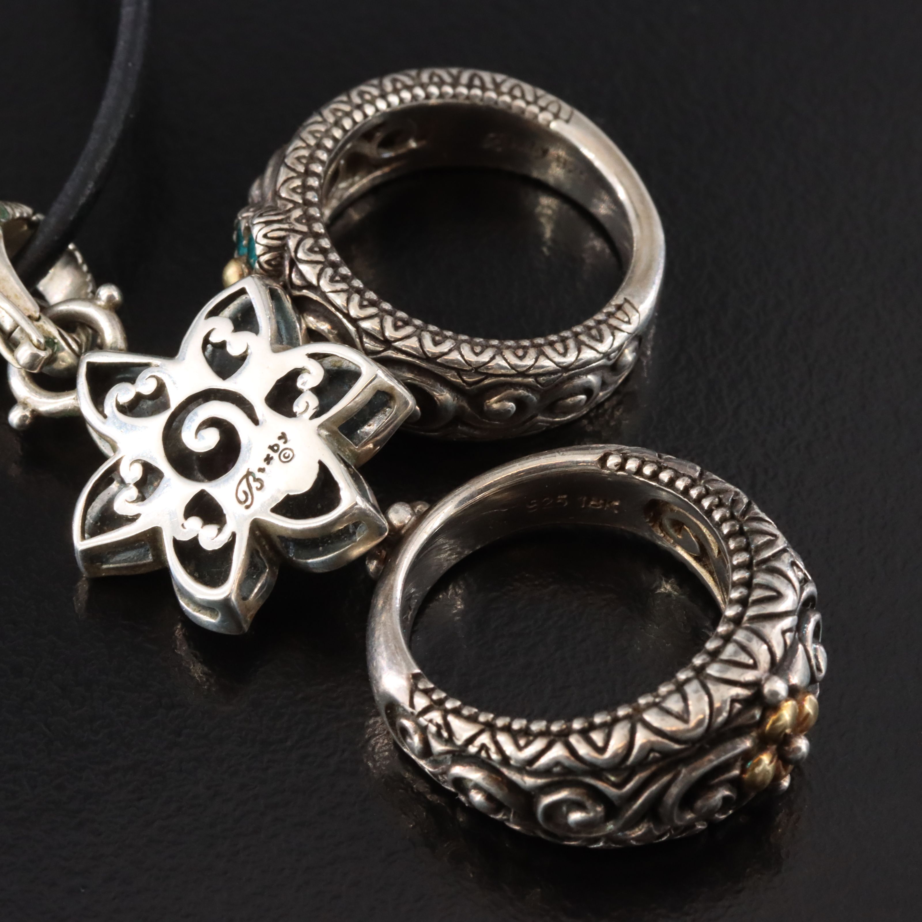 Barbara Bixby Sterling Floral Rings and Necklace with 18K Accents with Amethyst