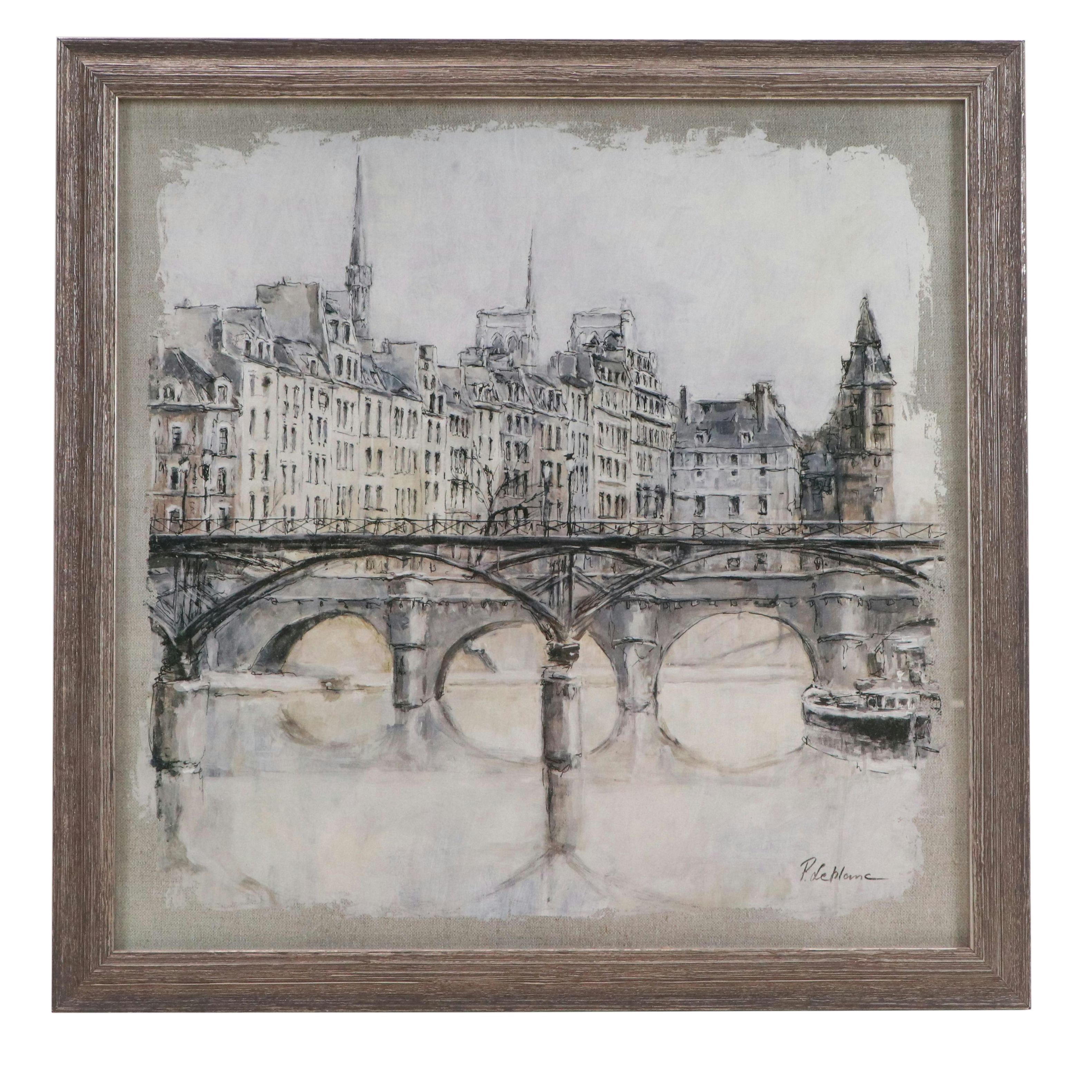 Offset Lithograph After P. Leblanc of Parisian Cityscape, 21st Century