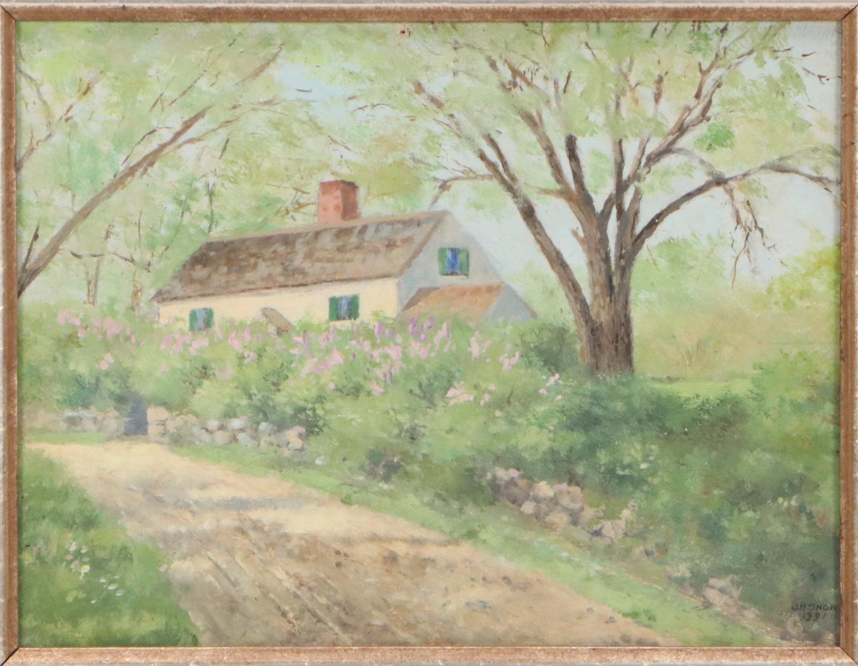 John Harold Thomas Snow Oil Painting of Rural Home, 1931