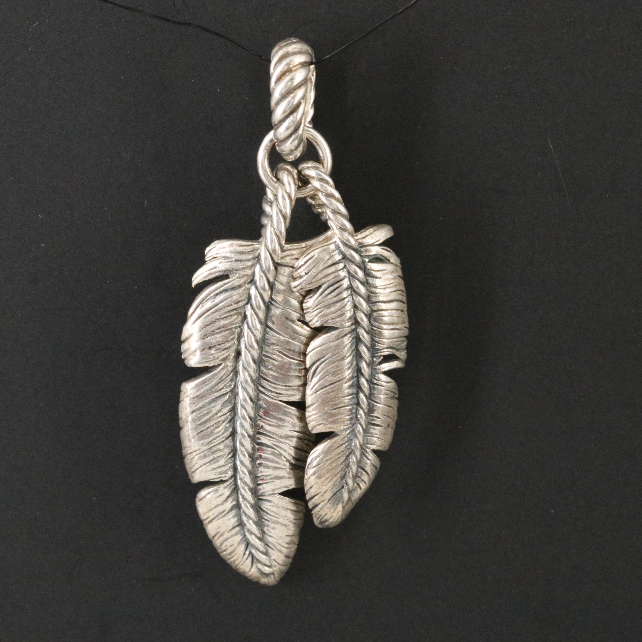 David Yurman Sterling Double Feather Amulet Enhancer Pendant