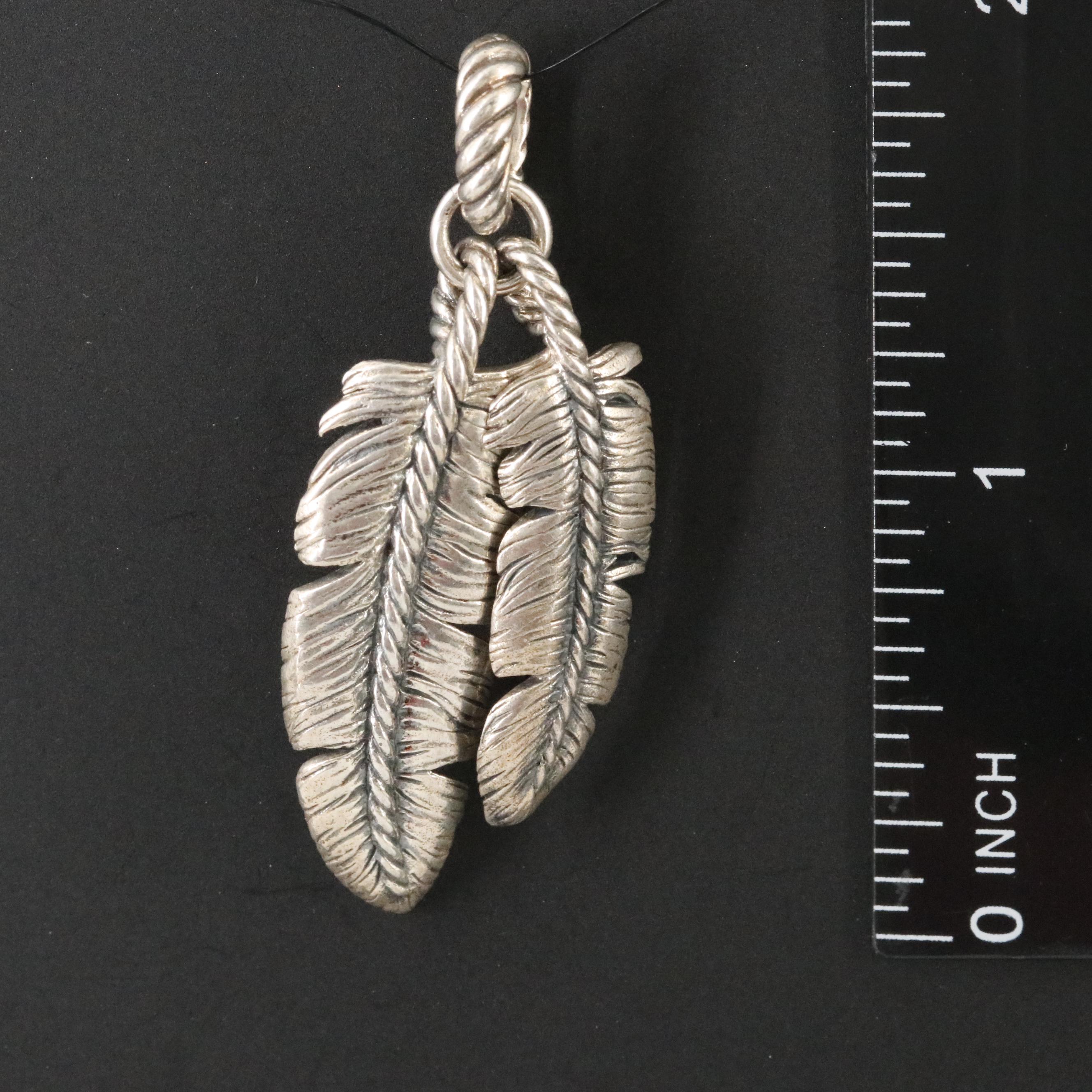 David Yurman Sterling Double Feather Amulet Enhancer Pendant