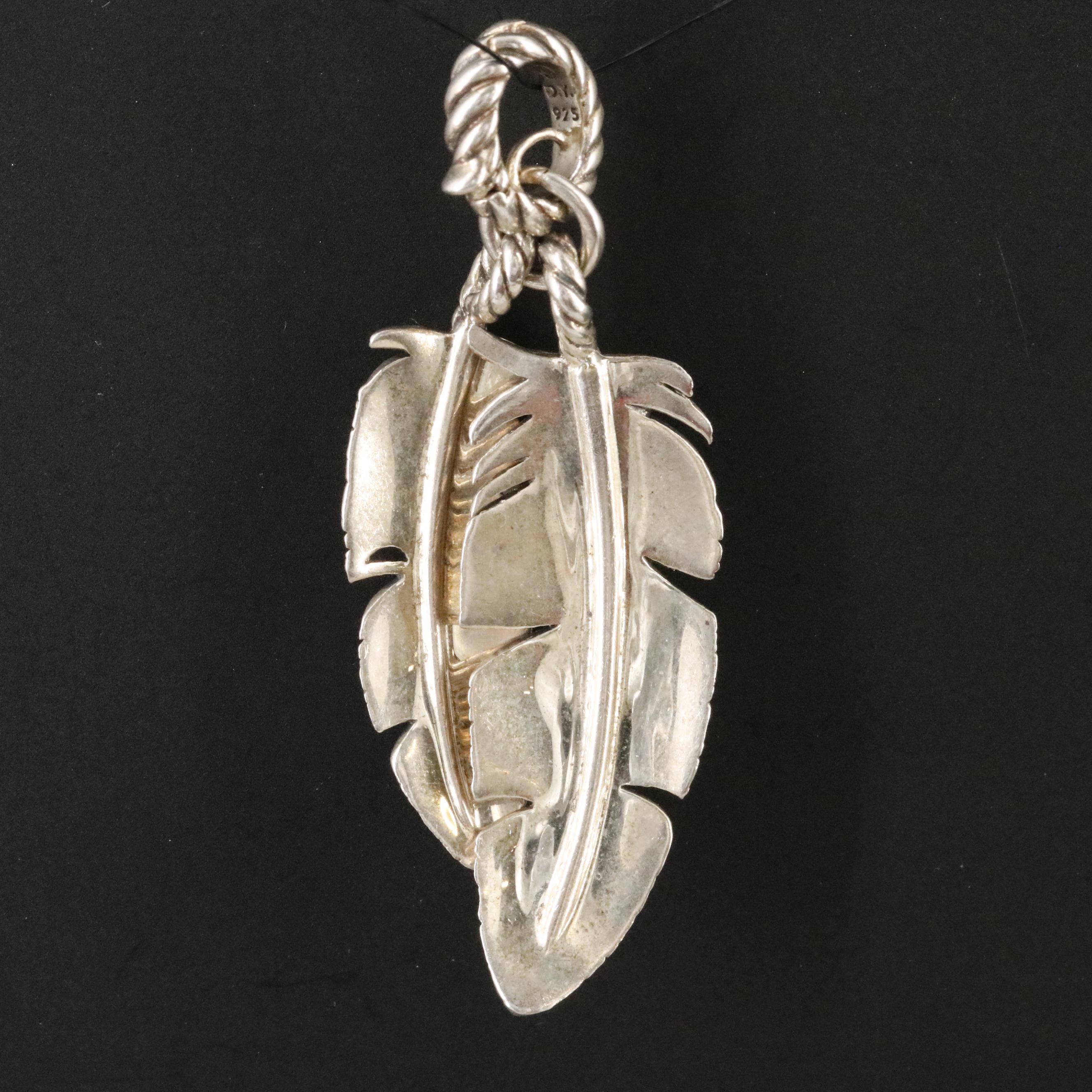 David Yurman Sterling Double Feather Amulet Enhancer Pendant