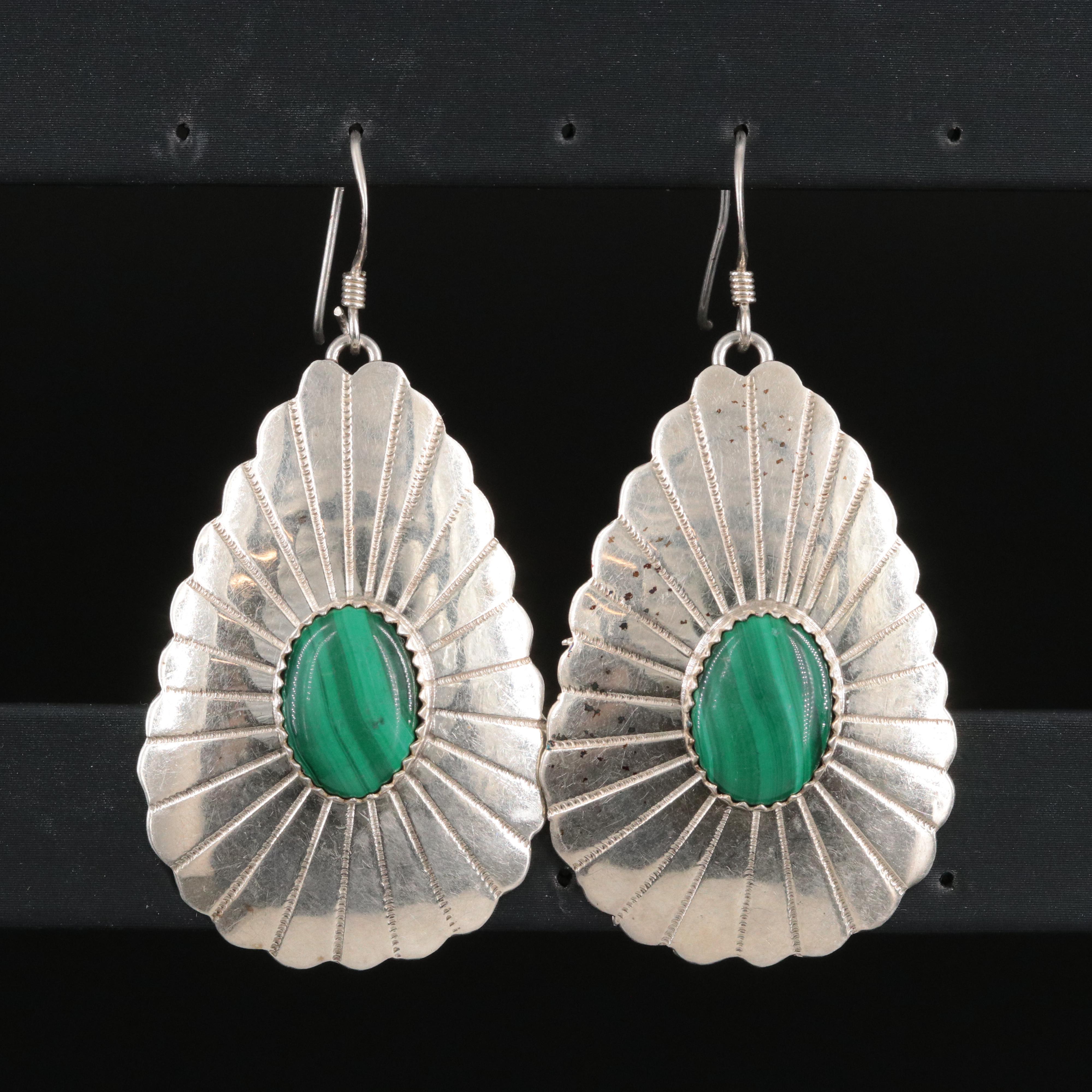 Sterling Malachite Scalloped Earrings