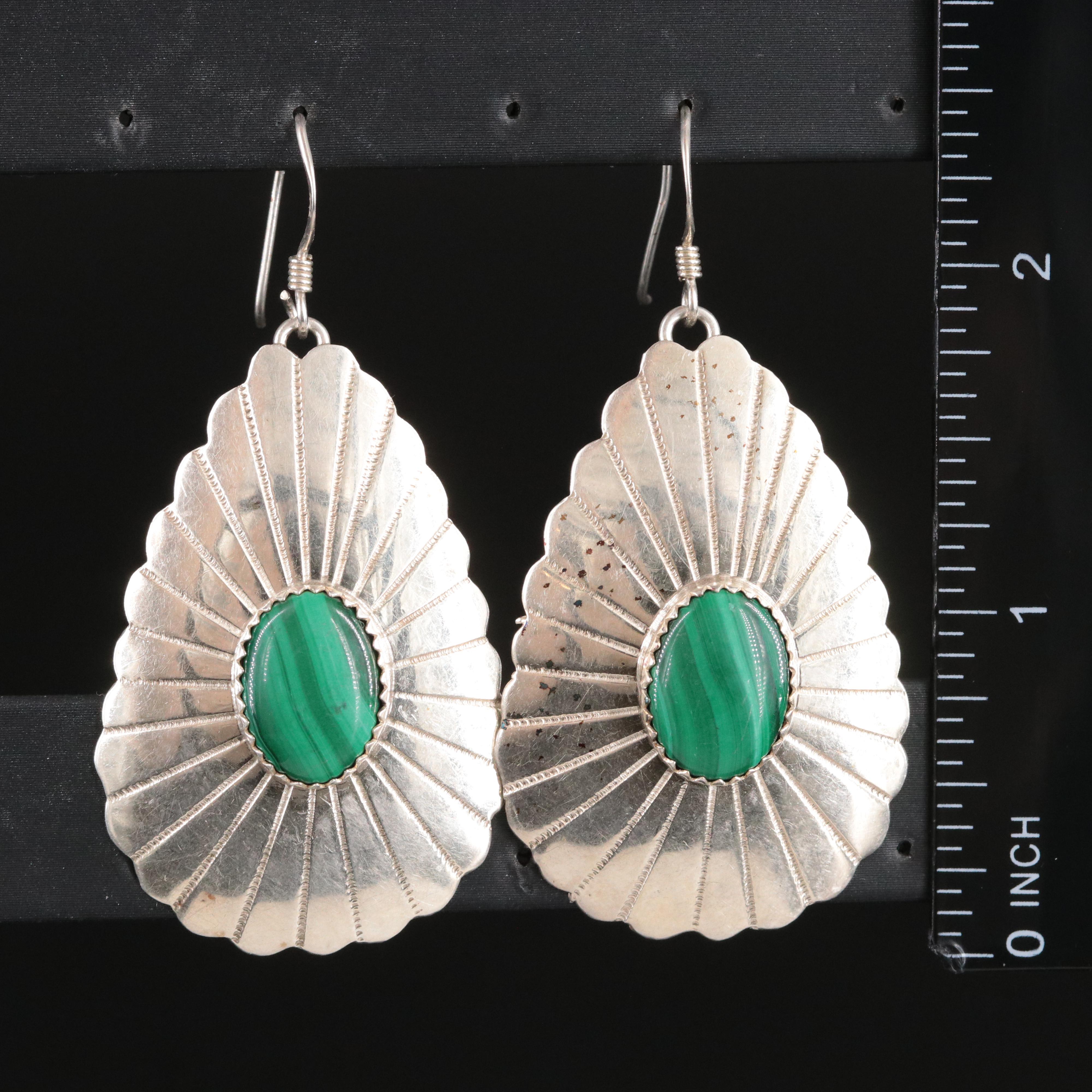 Sterling Malachite Scalloped Earrings