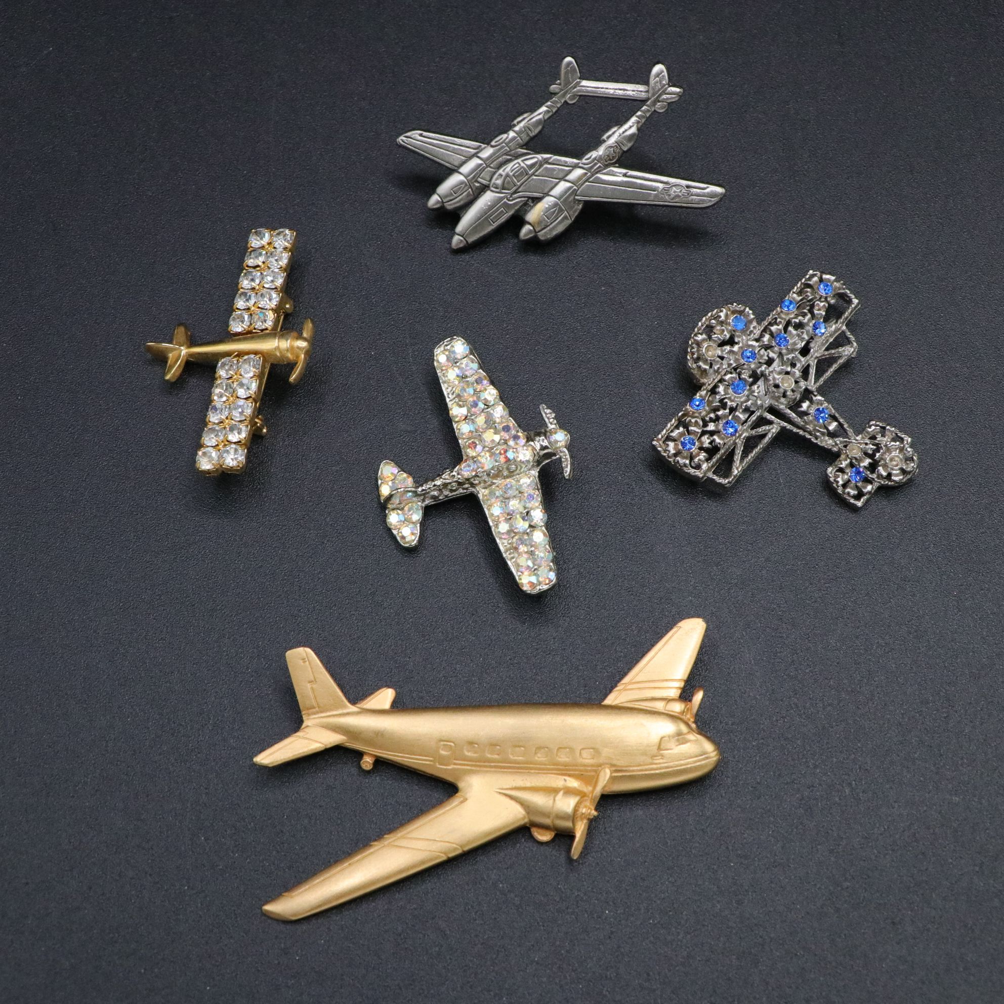 Aurora Borealis Plane with Jonette Jewelry Twin Engine & More Airplane Brooches