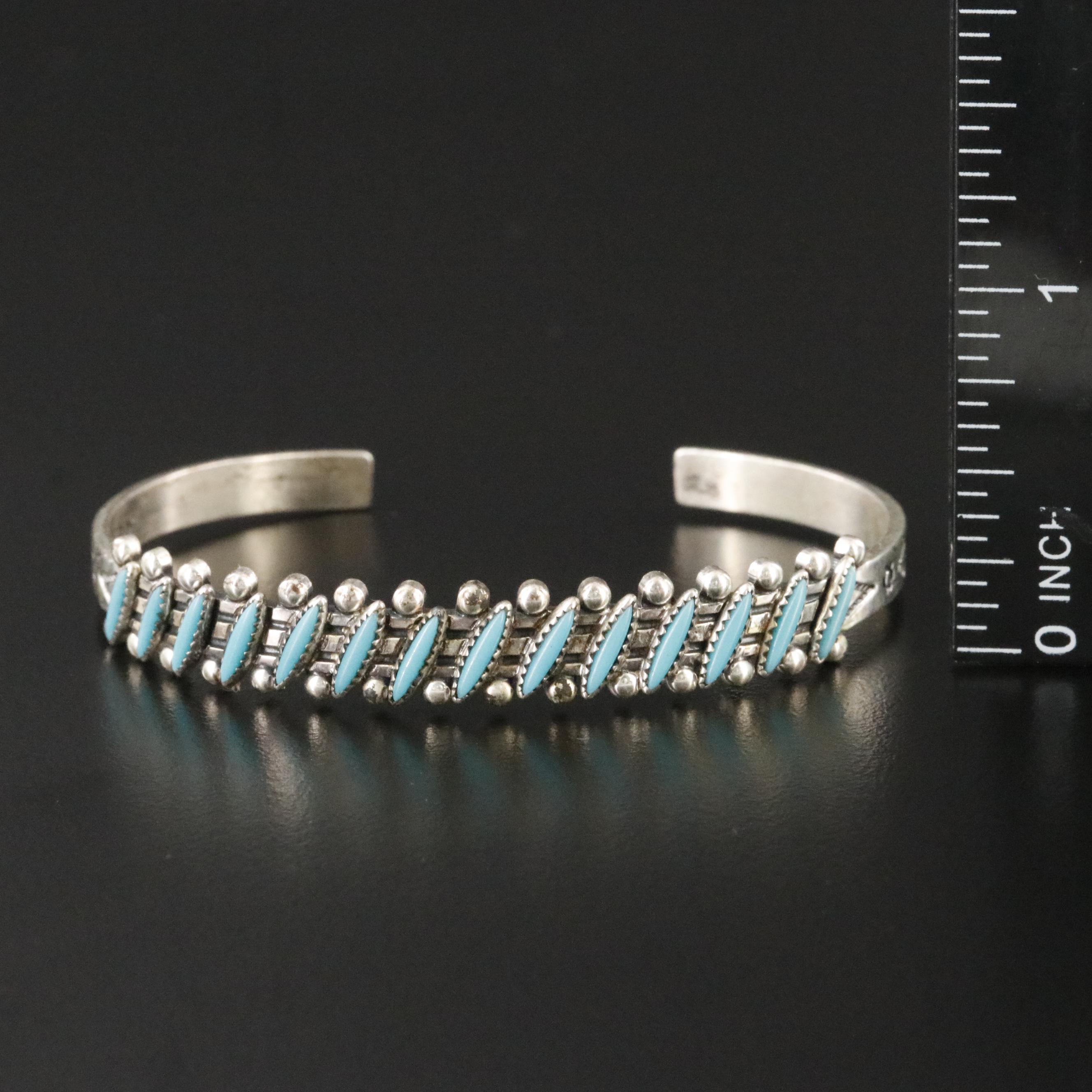 Bell Trading Post Sterling Needlepoint Turquoise Cuff Bracelet