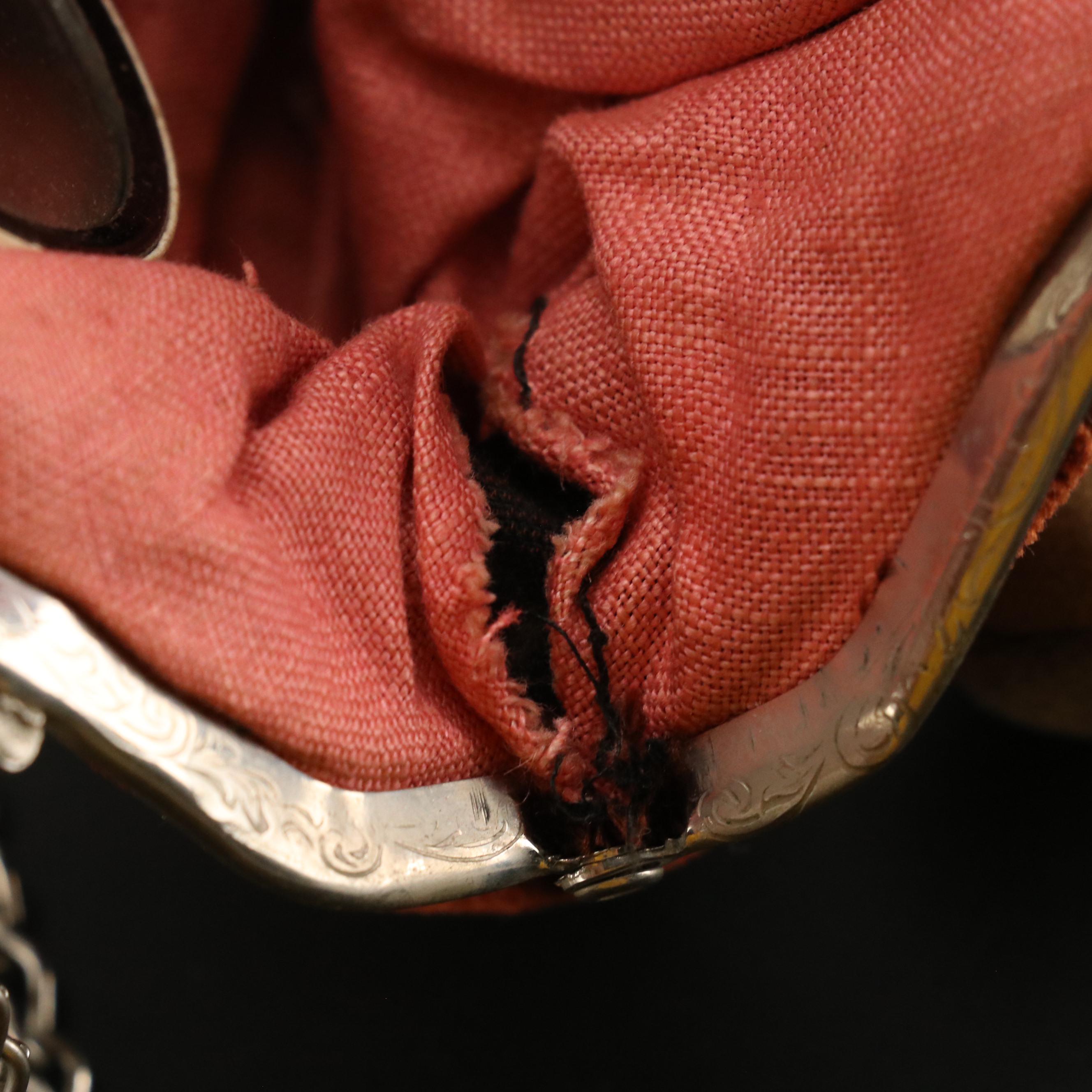 Silver Tone Kisslock Velvet Handbag with Acorn Dangle, Early 20th Century