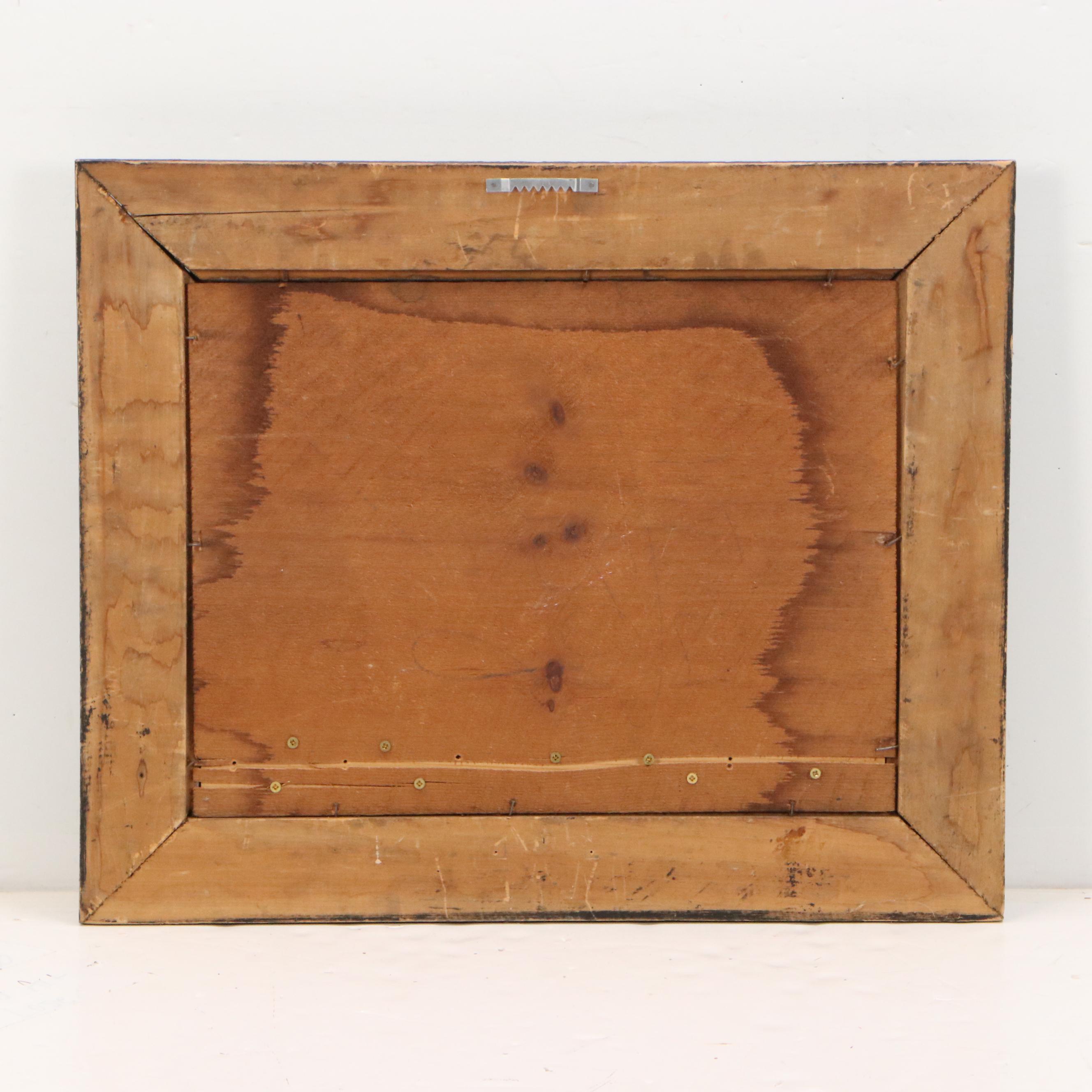 Floral Oil Painting with Stripes, Mid to Late 20th Century