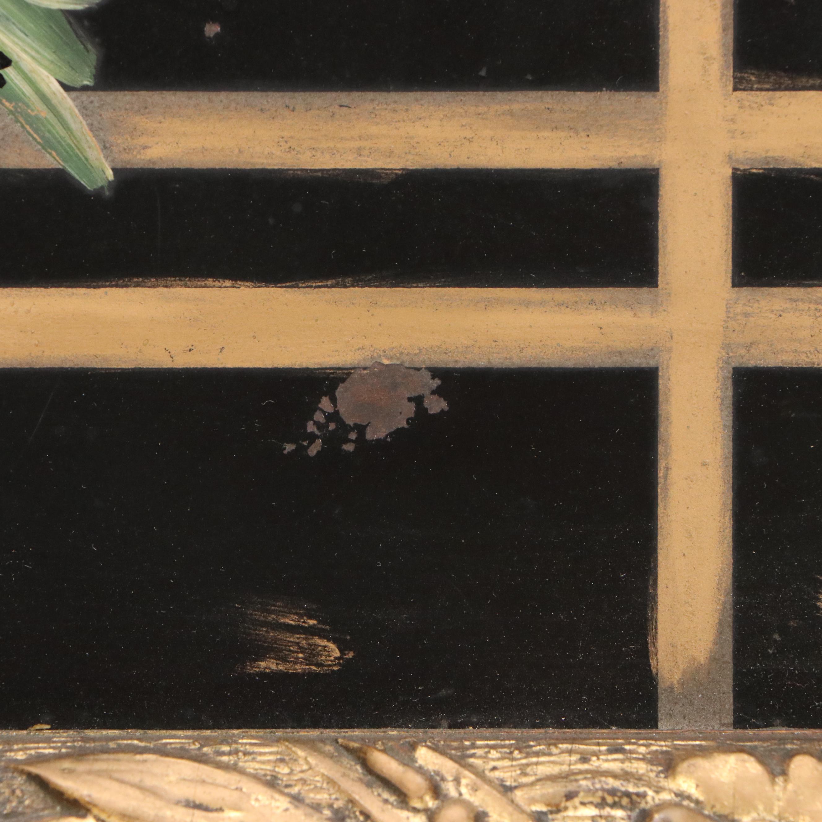 Floral Oil Painting with Stripes, Mid to Late 20th Century