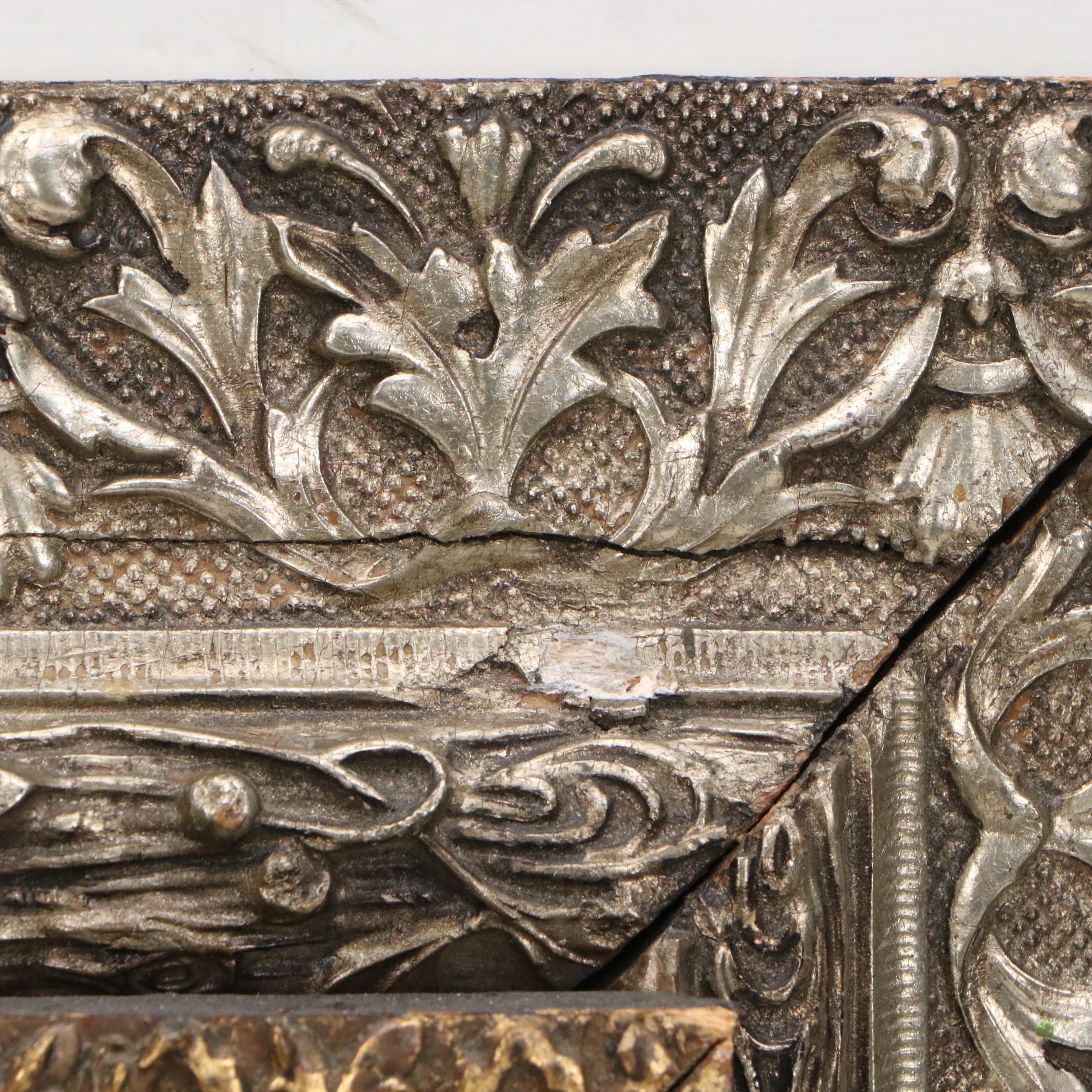 Floral Oil Painting with Stripes, Mid to Late 20th Century