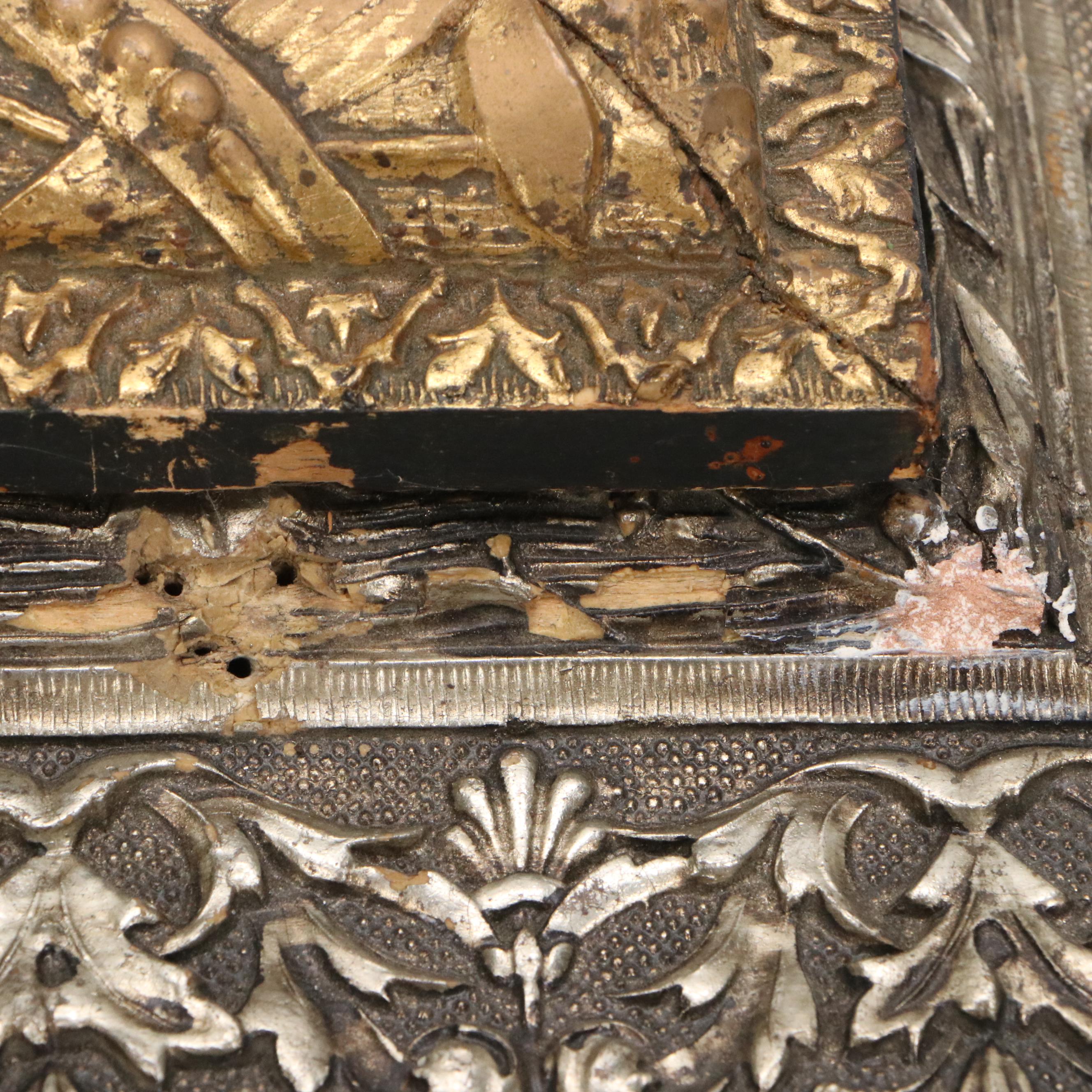 Floral Oil Painting with Stripes, Mid to Late 20th Century