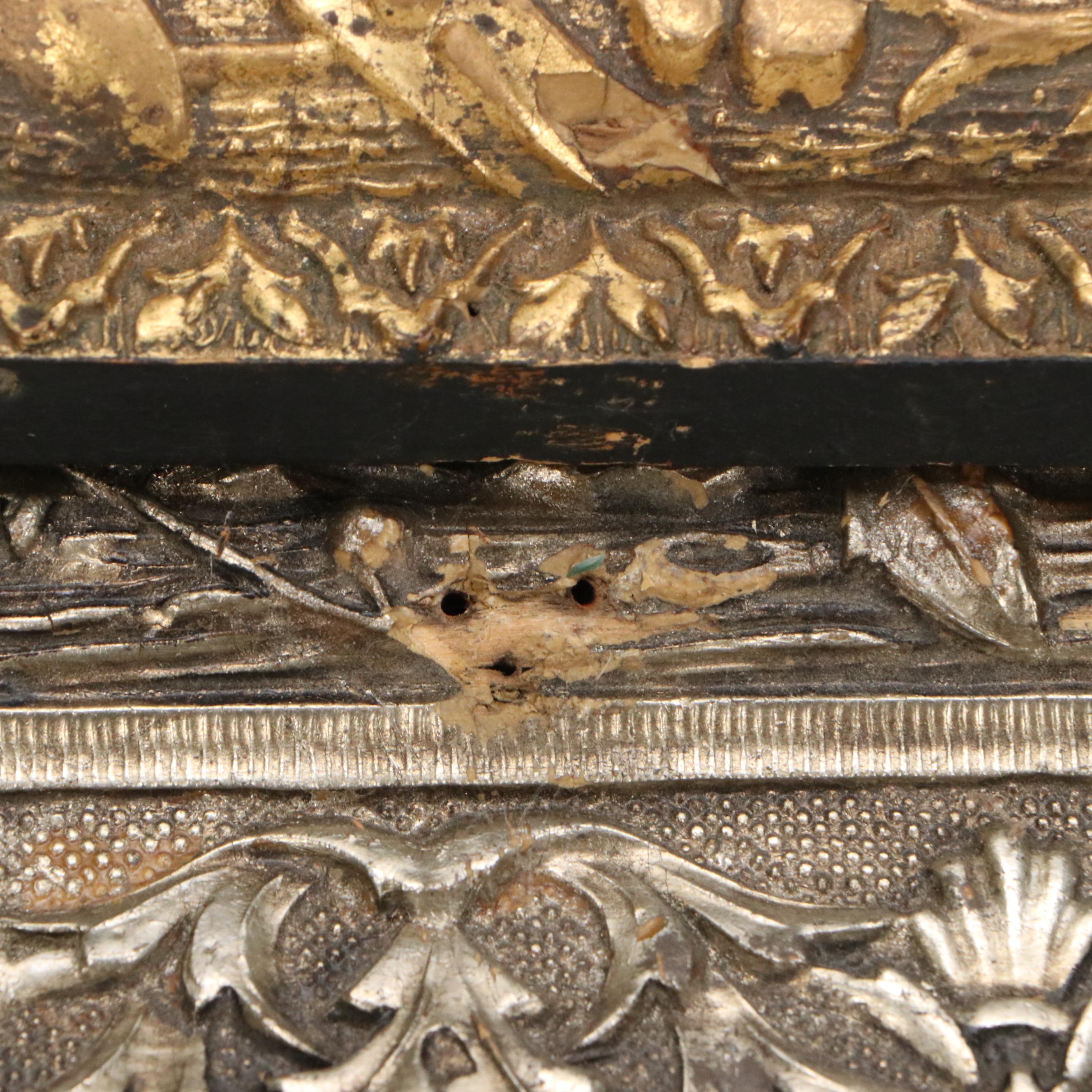 Floral Oil Painting with Stripes, Mid to Late 20th Century