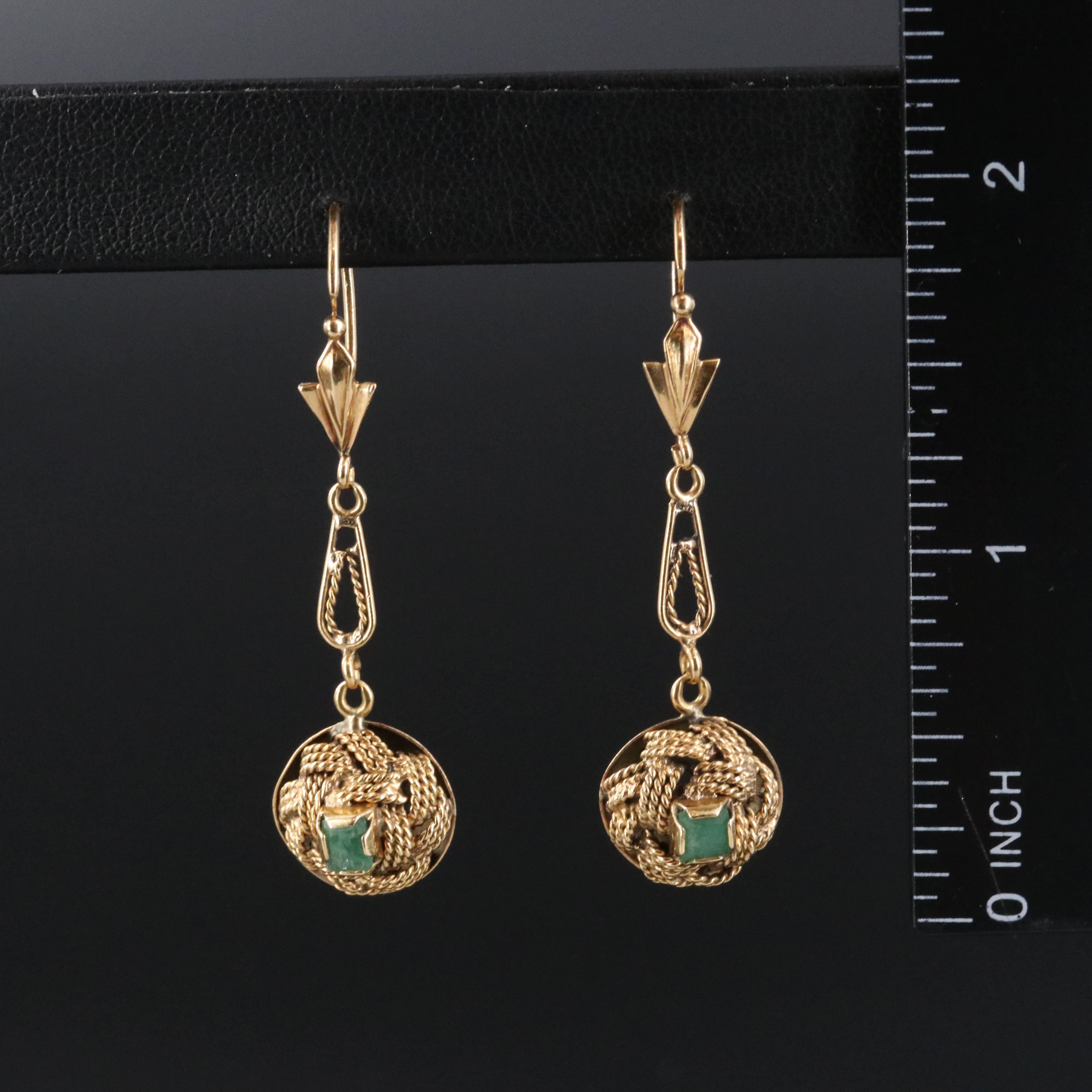 18K Emerald Rope Knot Earrings Vintage