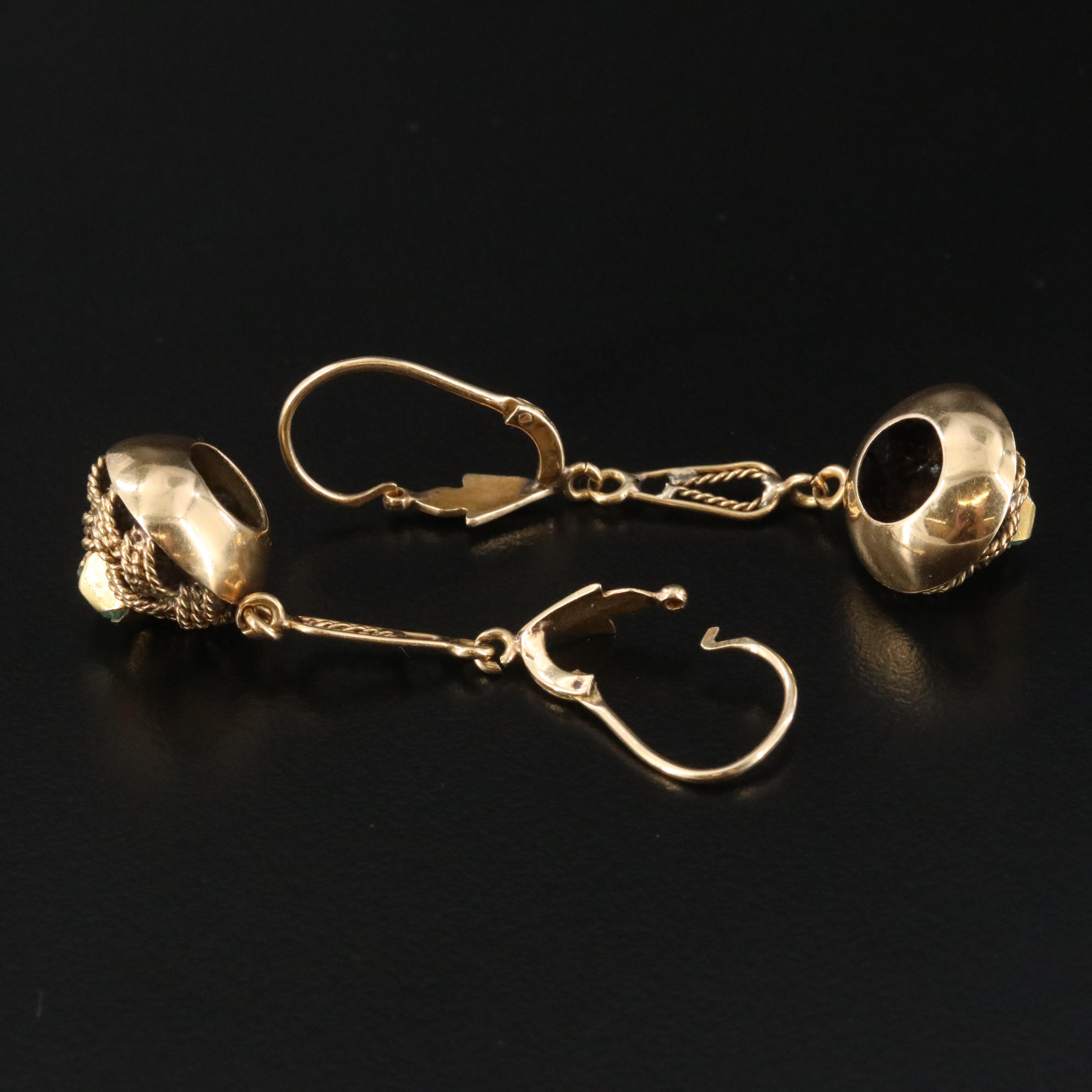 18K Emerald Rope Knot Earrings Vintage