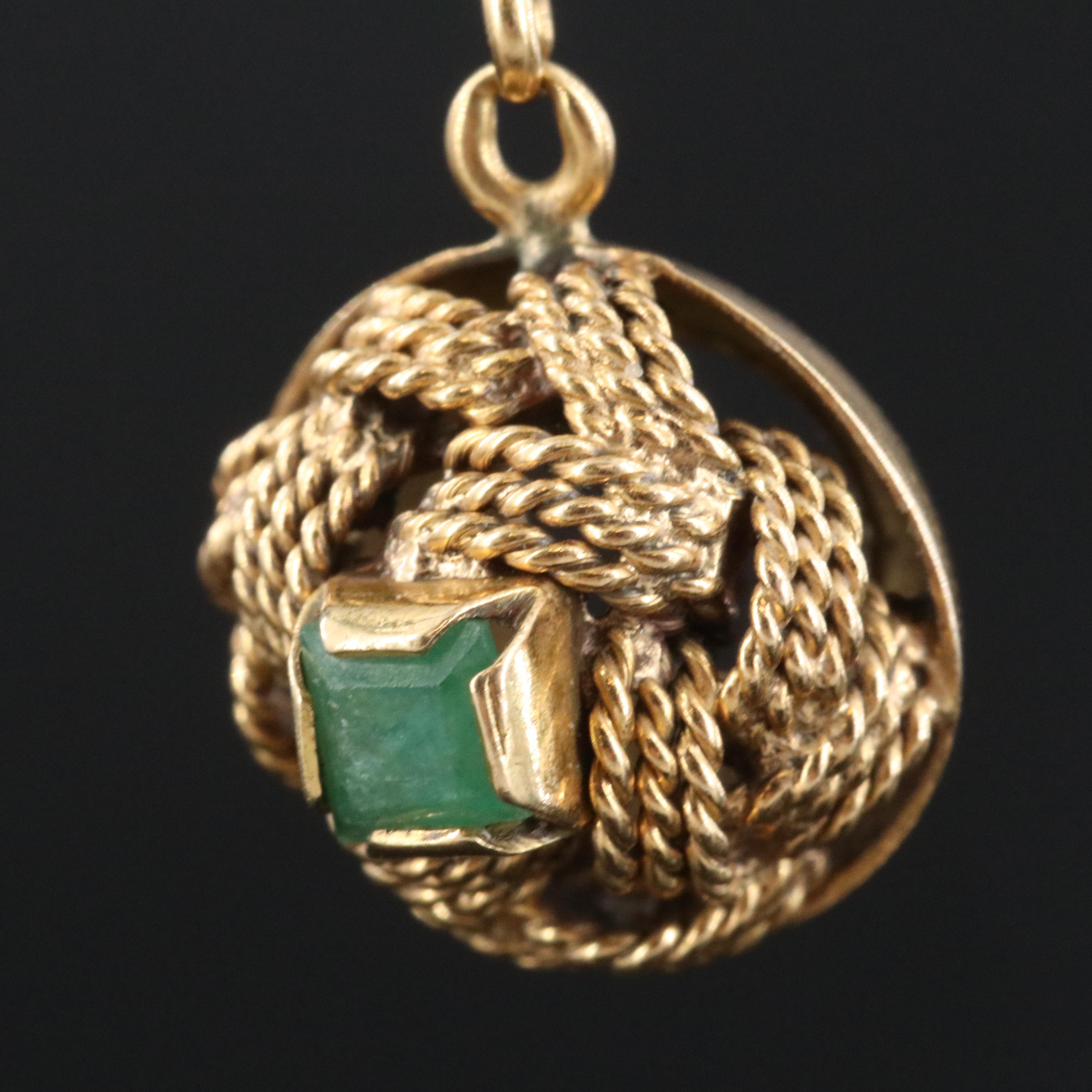 18K Emerald Rope Knot Earrings Vintage