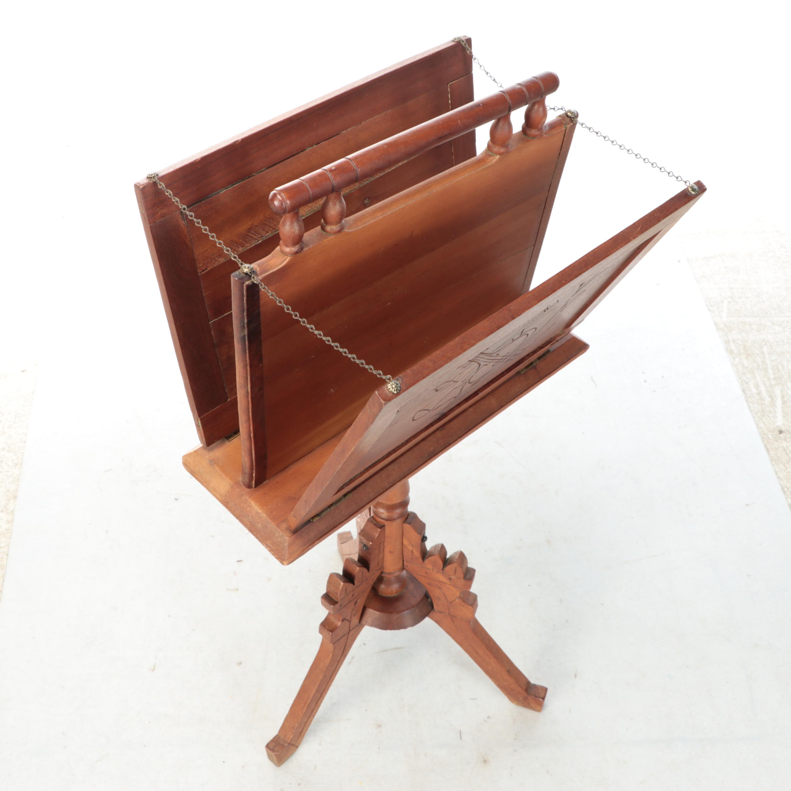 Victorian Eastlake Style Walnut Standing Sheet Music Rack