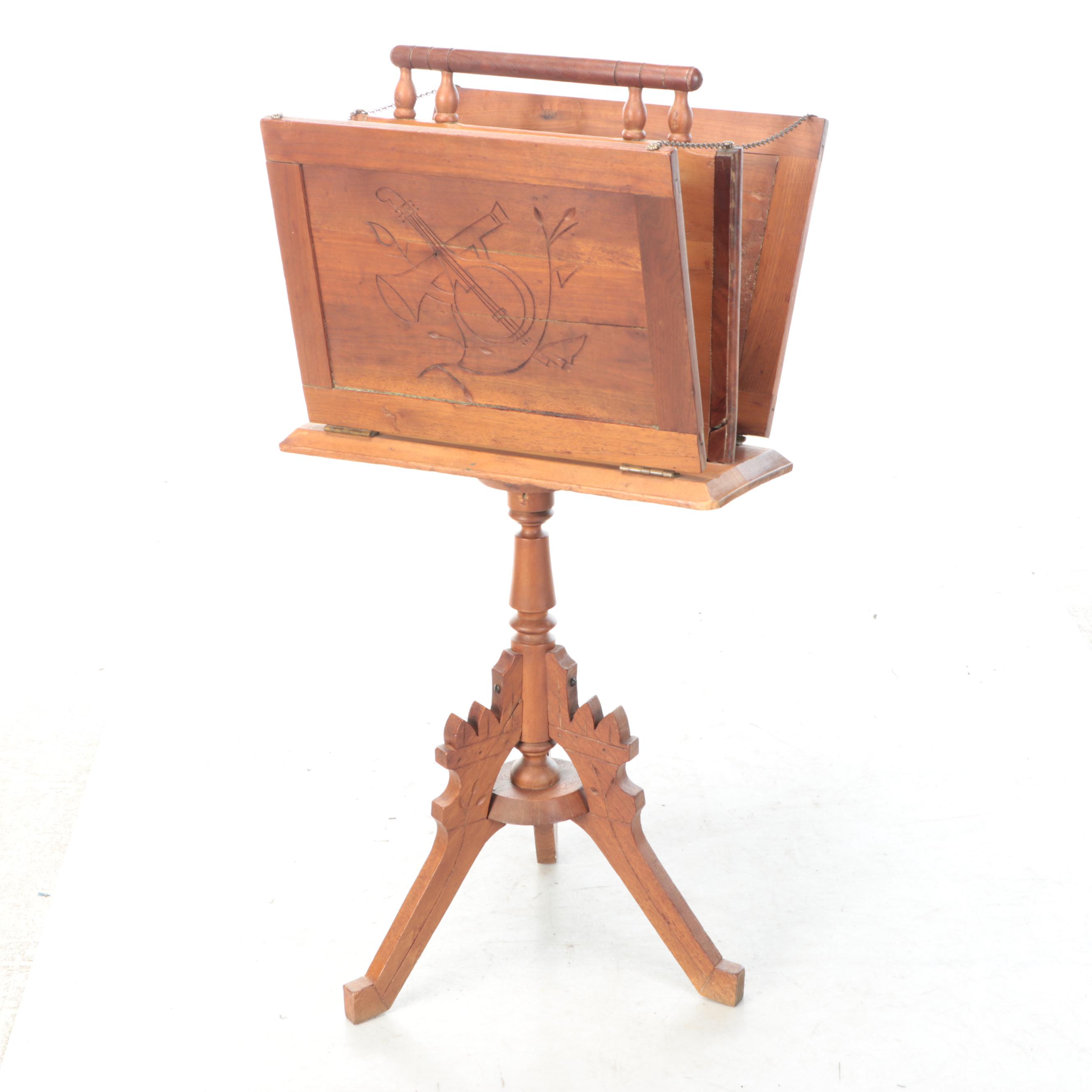 Victorian Eastlake Style Walnut Standing Sheet Music Rack