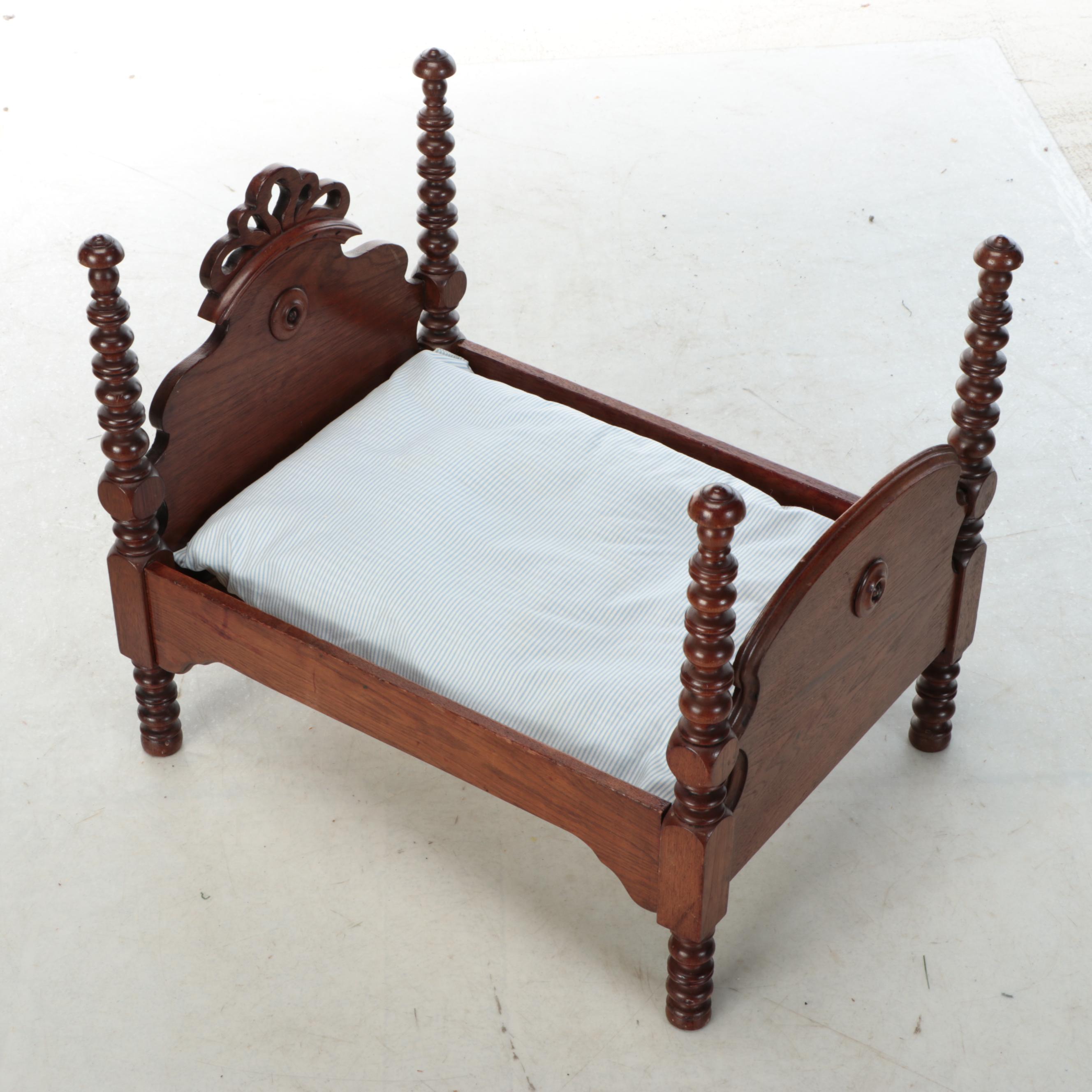 Victorian Diminutive Spool-Turned Bed with Composition Ideal Doll